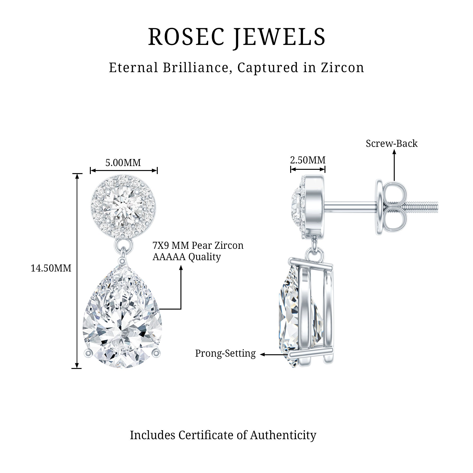Classic Zircon Bridal Drop Earrings AAAA - Rosec Jewels