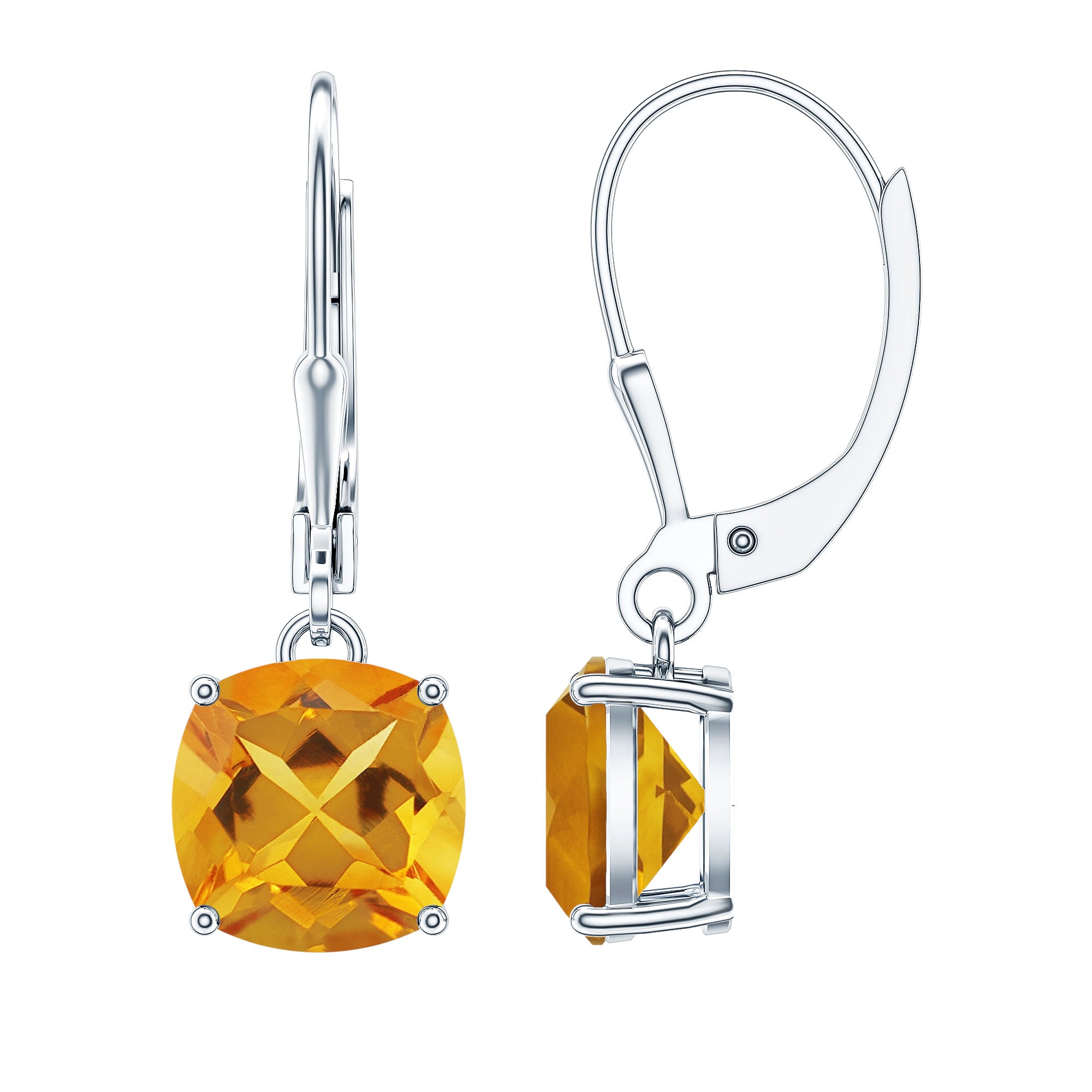 8MM Cushion Cut Citrine Solitaire Drop Earrings AAA - Rosec Jewels