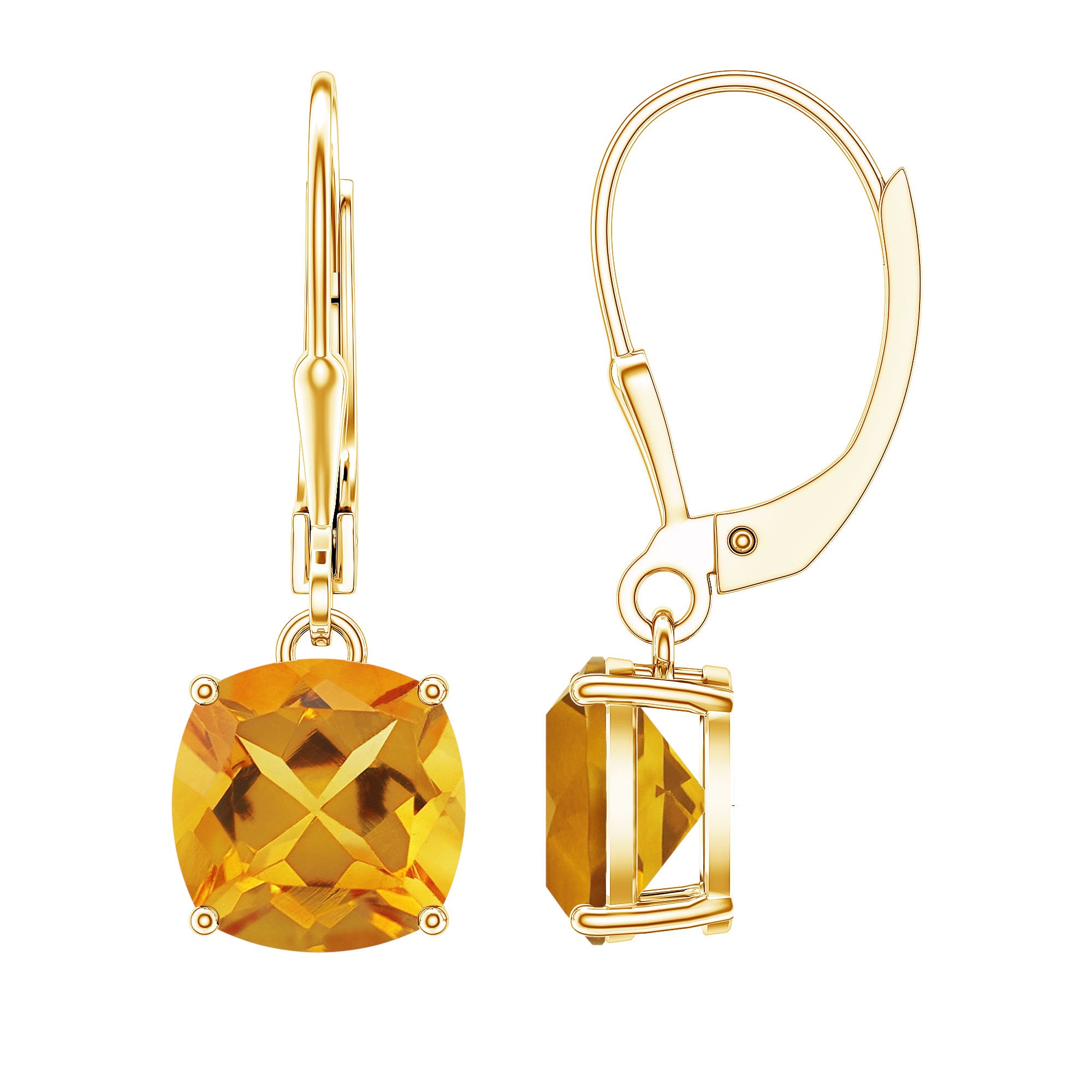 8MM Cushion Cut Citrine Solitaire Drop Earrings AAA - Rosec Jewels