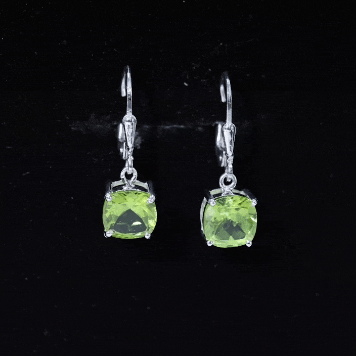 4 Carat Cushion Cut Peridot Solitaire Drop Earrings with Leverback AAA - Rosec Jewels