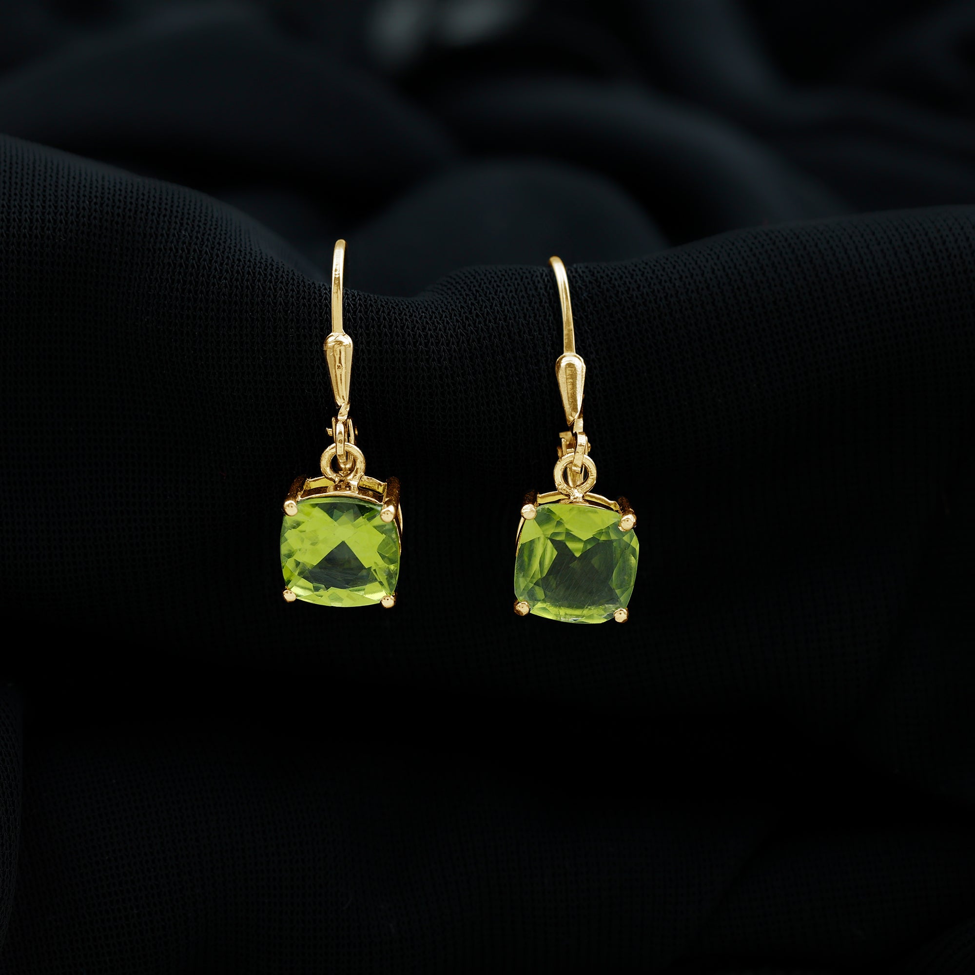 4 Carat Cushion Cut Peridot Solitaire Drop Earrings with Leverback AAA - Rosec Jewels