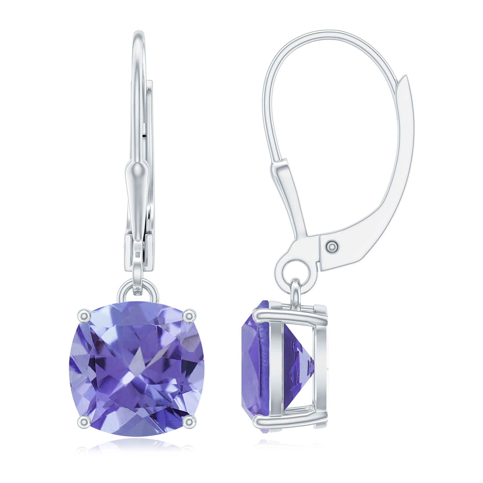 Boucles d'oreilles pendantes solitaires en tanzanite créées en laboratoire, taille coussin, 8 mm