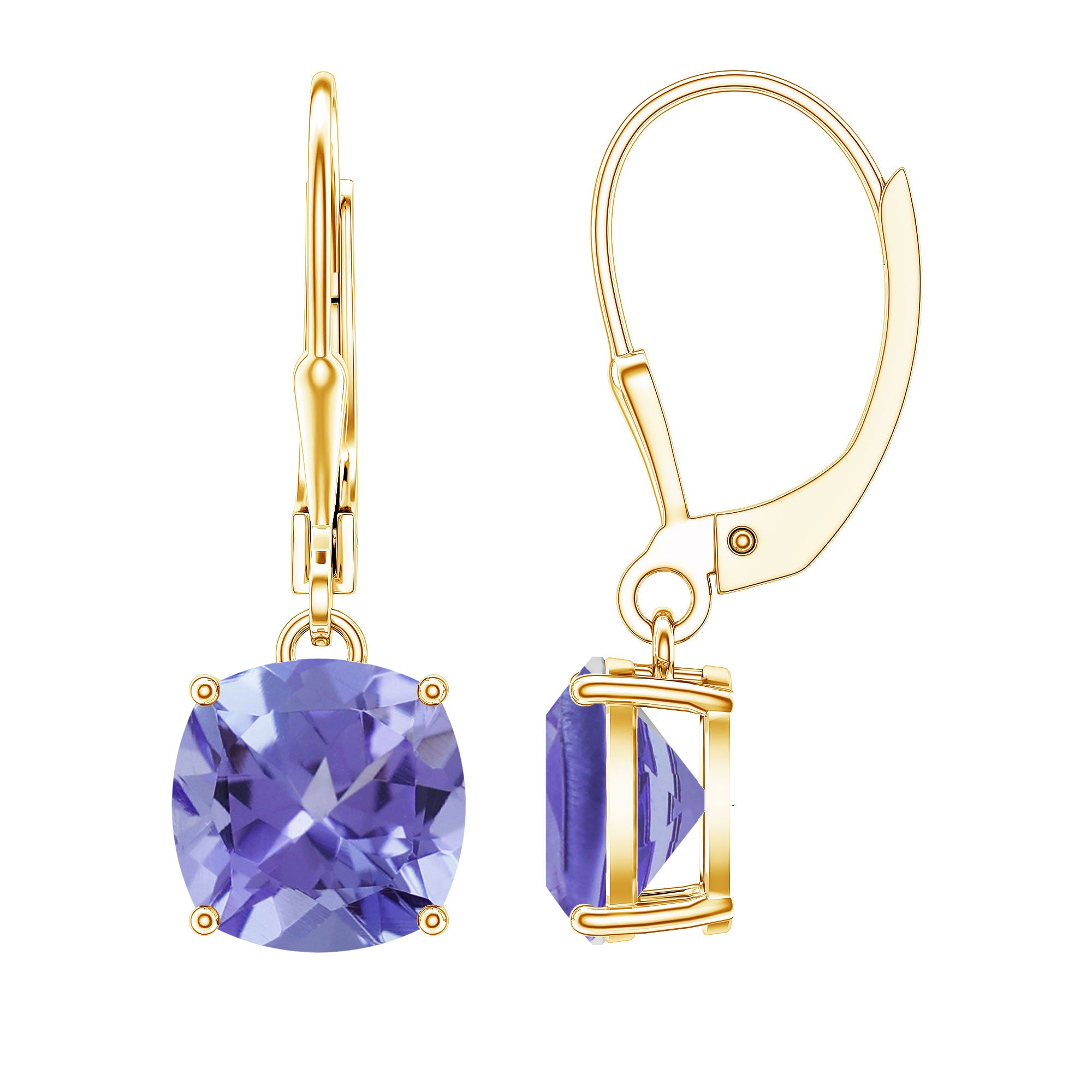 5.5 Carat Cushion Cut Lab Created Tanzanite Solitaire Drop Earrings AAAA - Rosec Jewels
