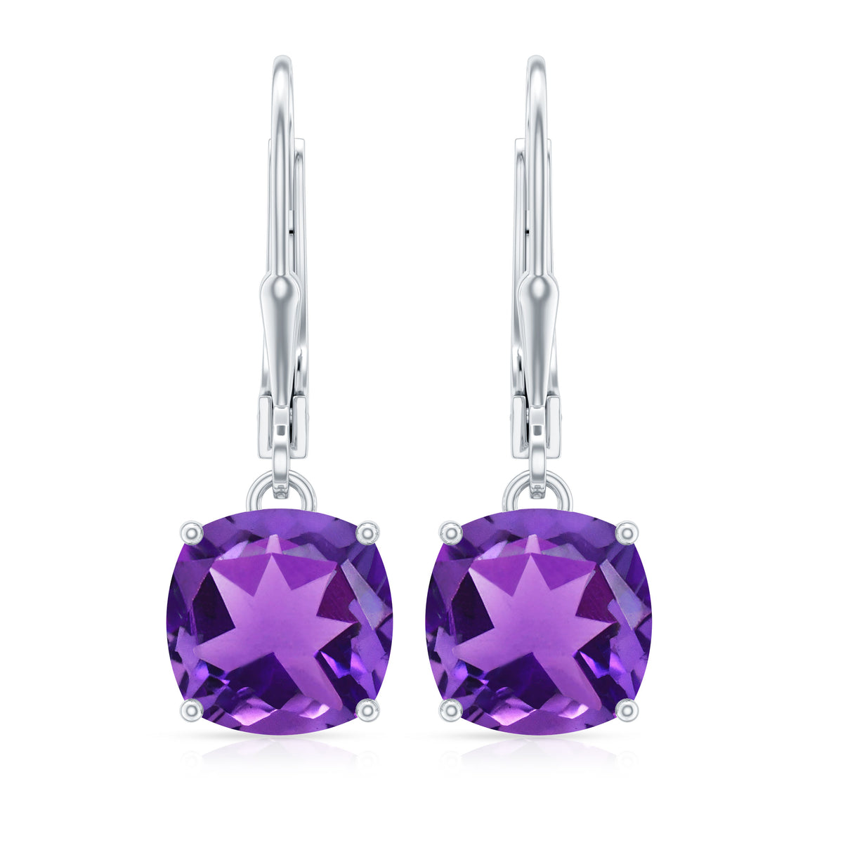 Natural 4.2 Carat Cushion Cut Amethyst Drop Earrings with Lever Back AAA - Rosec Jewels