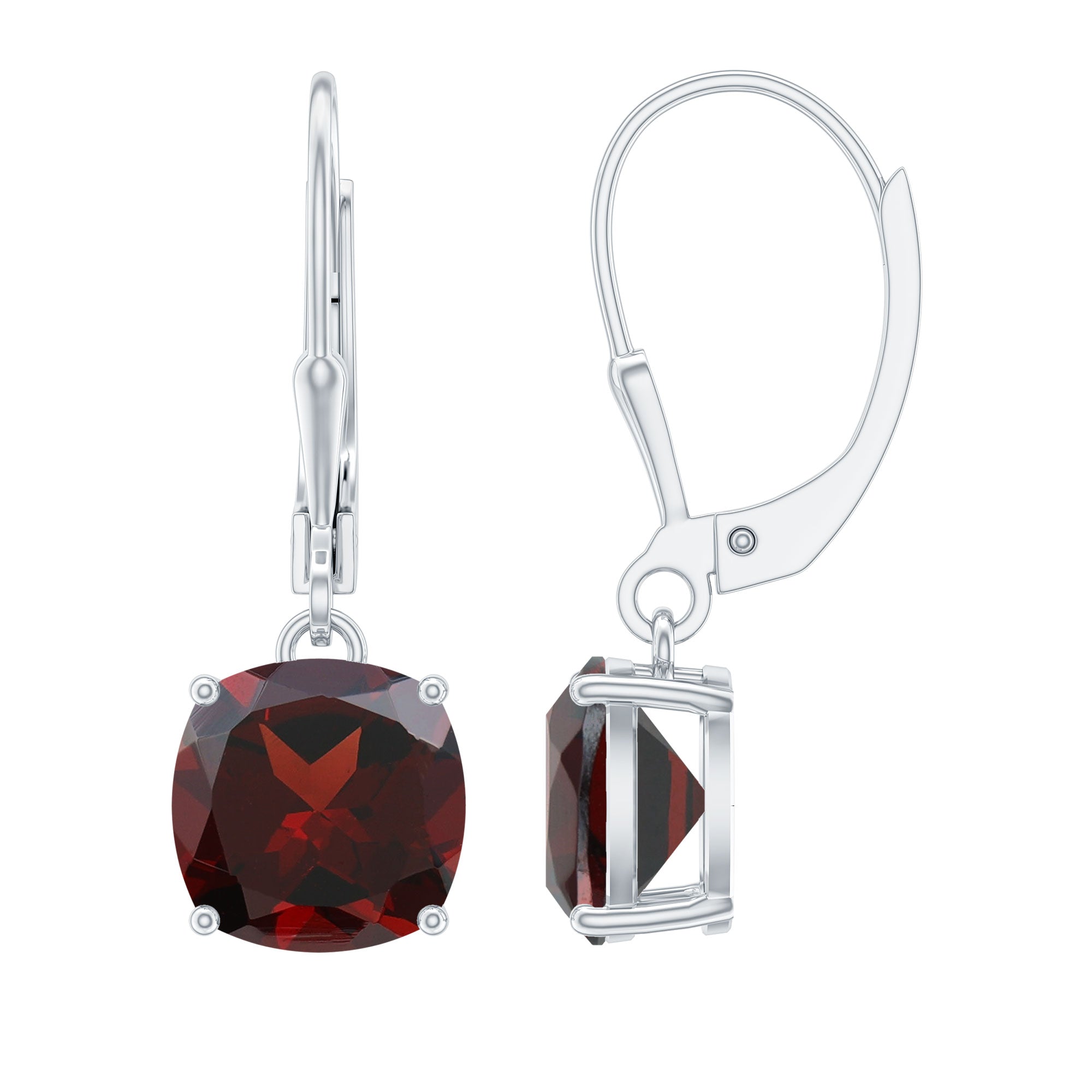 8 MM Cushion Cut Garnet Solitaire Drop Earrings with Lever Back AAA - Rosec Jewels
