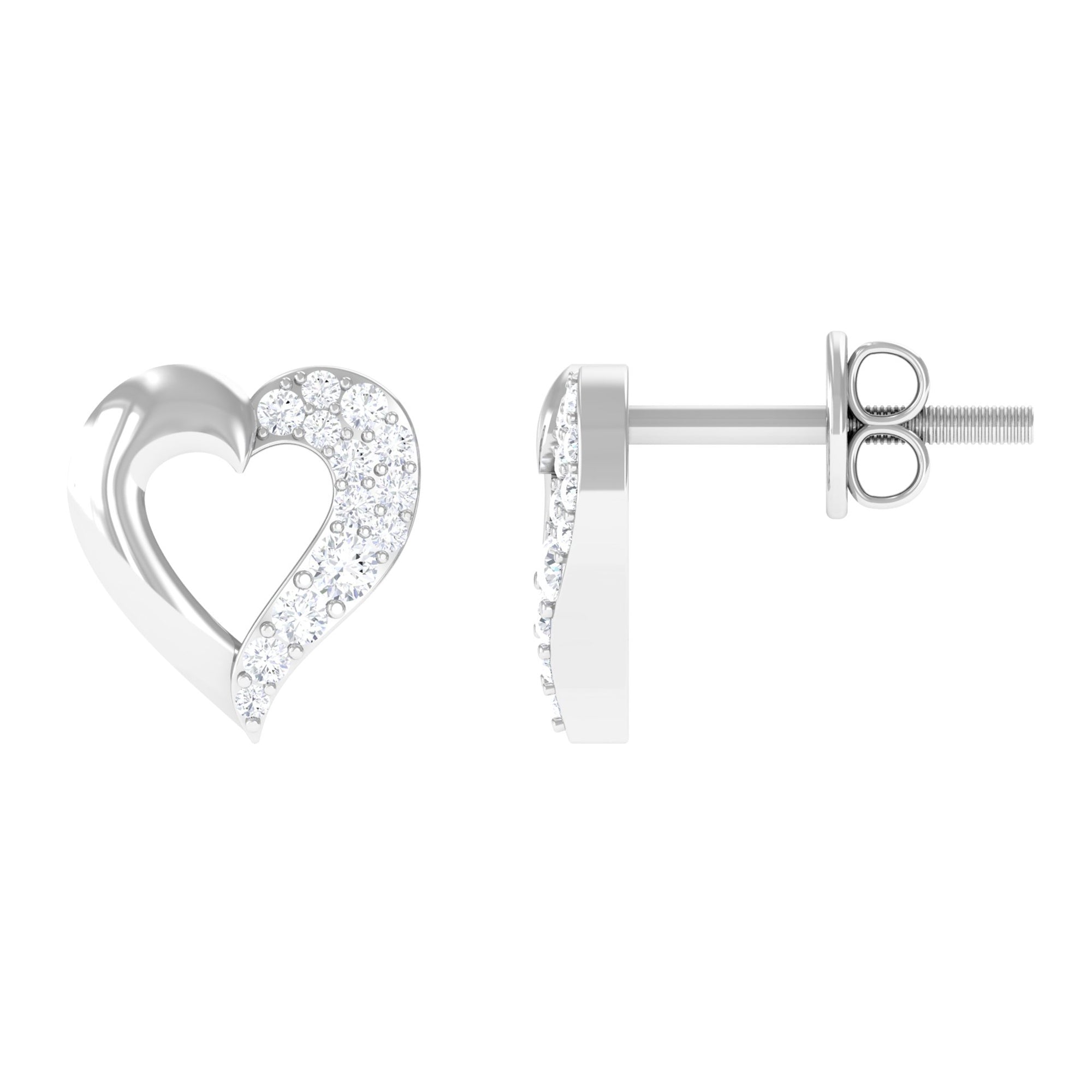 Certified Natural Diamond Heart Shaped Earrings with Screw Back