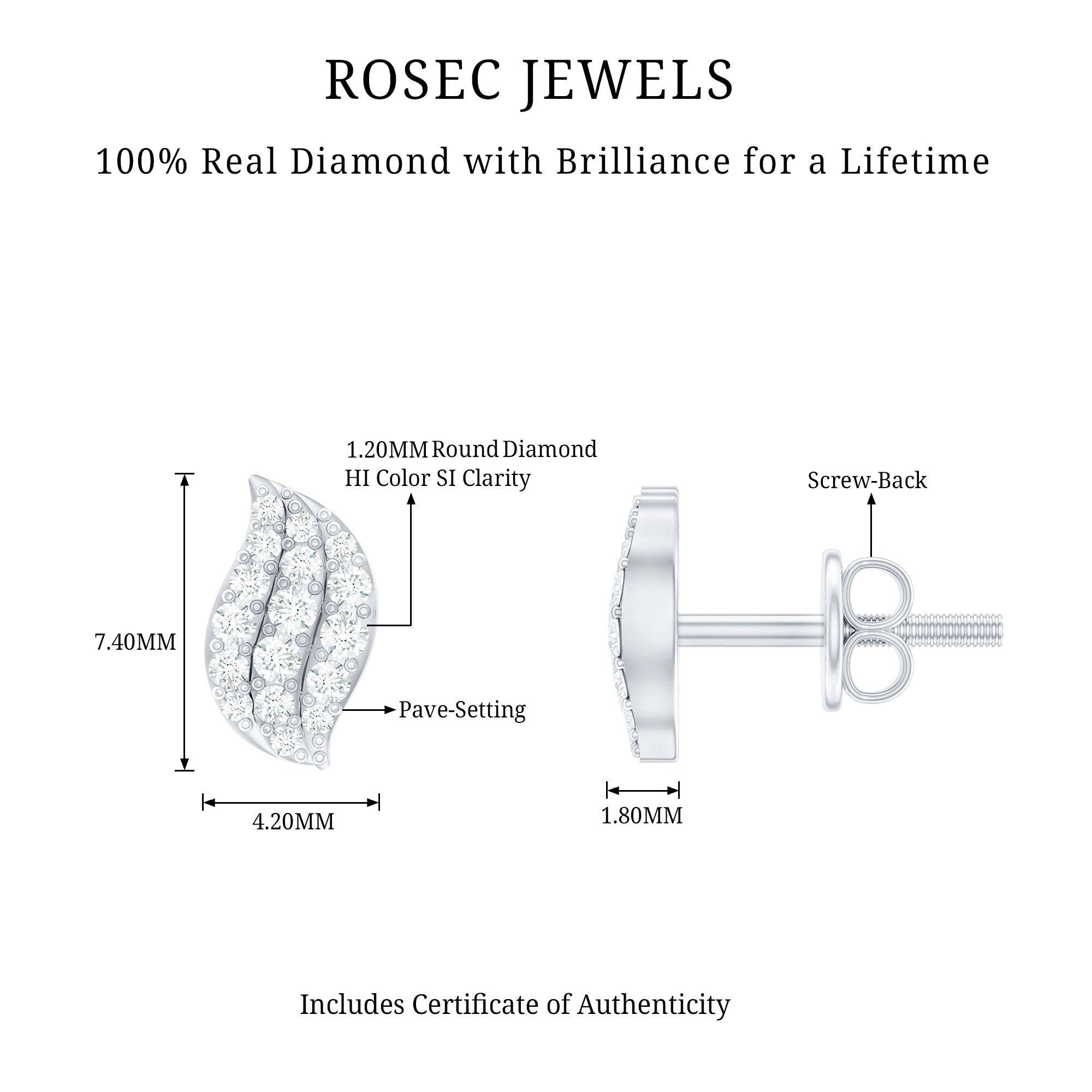 Nature Inspired Diamond Leaf Stud Earrings Natural - ( HI-SI ) - Rosec Jewels