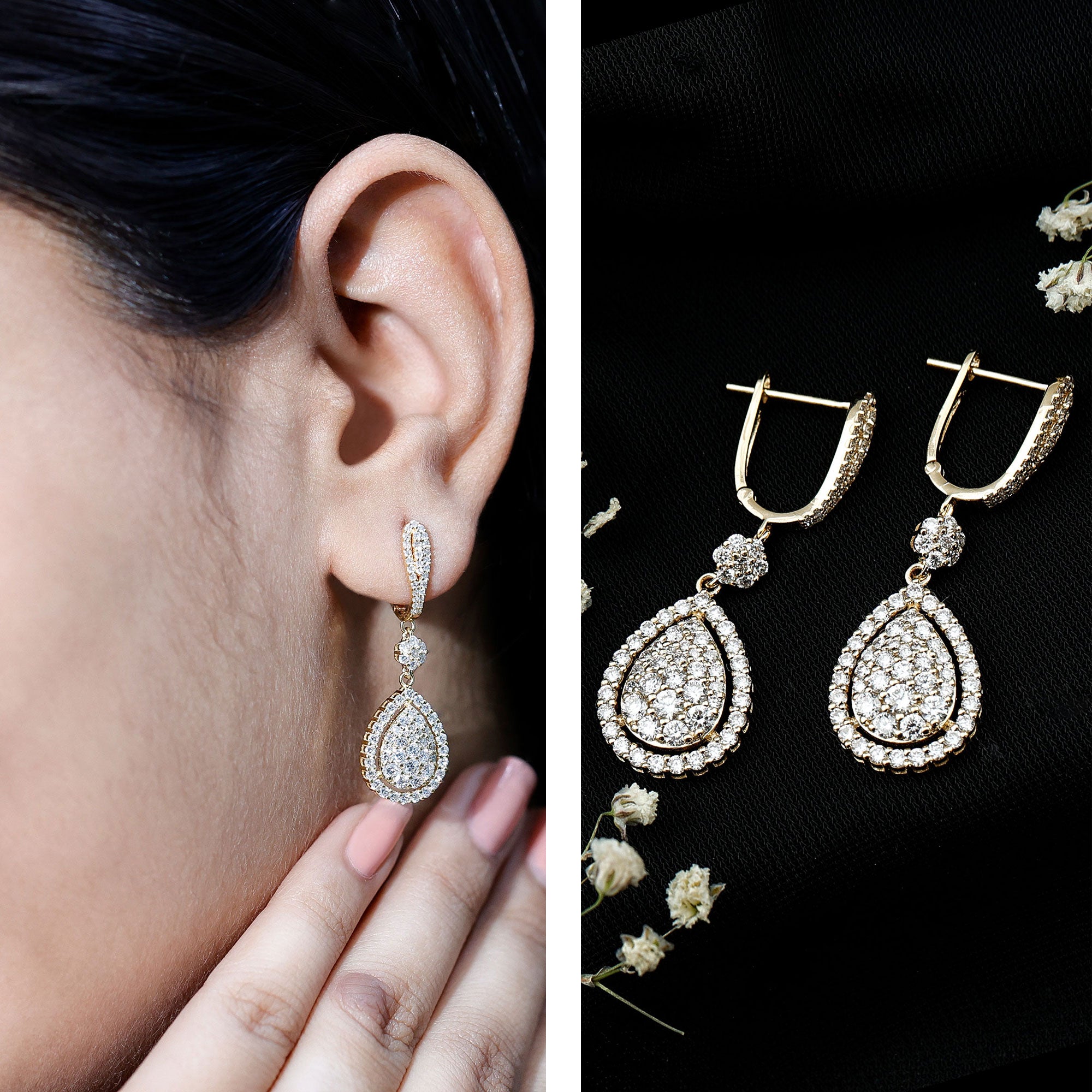 Certified Moissanite Bridal Drop Earrings For Wedding D-VS1 - Rosec Jewels
