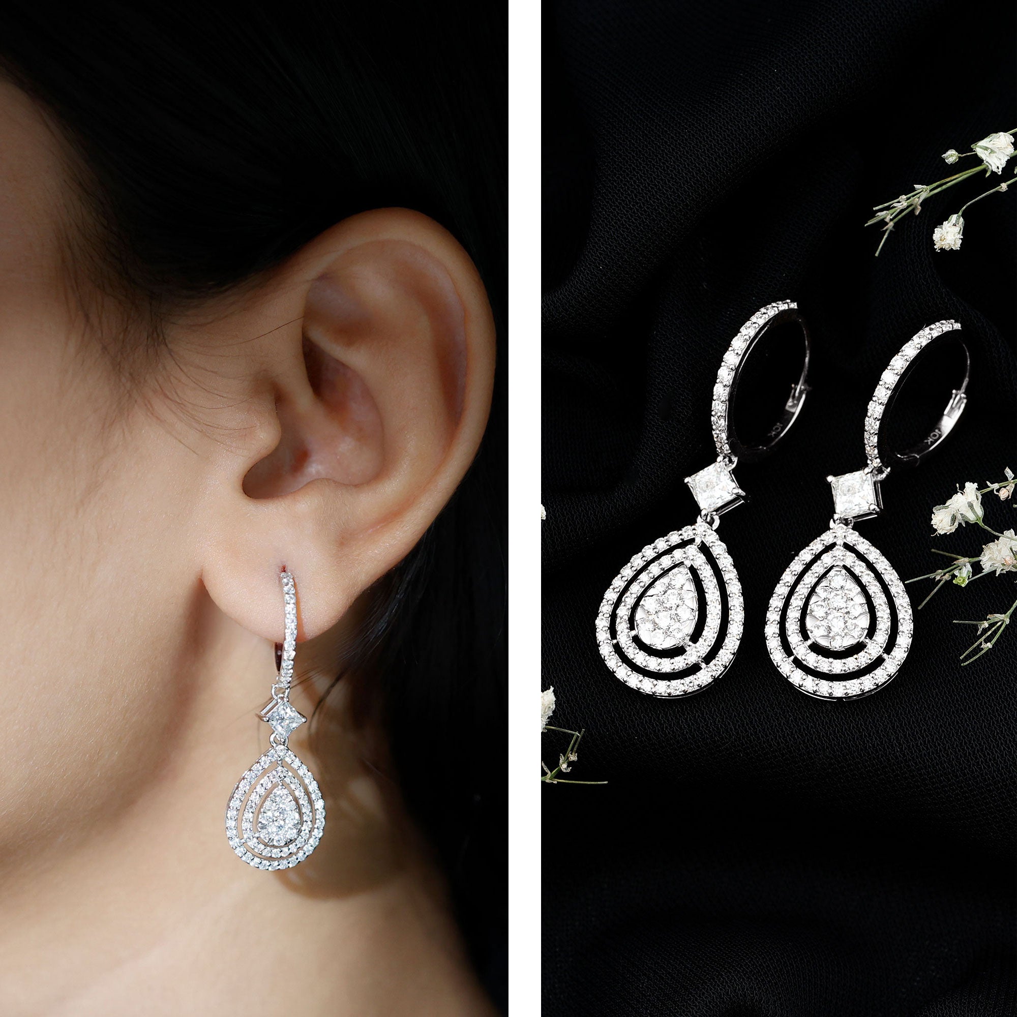 Certified Moissanite Teardrop Hoop Earrings for Women D-VS1 - Rosec Jewels