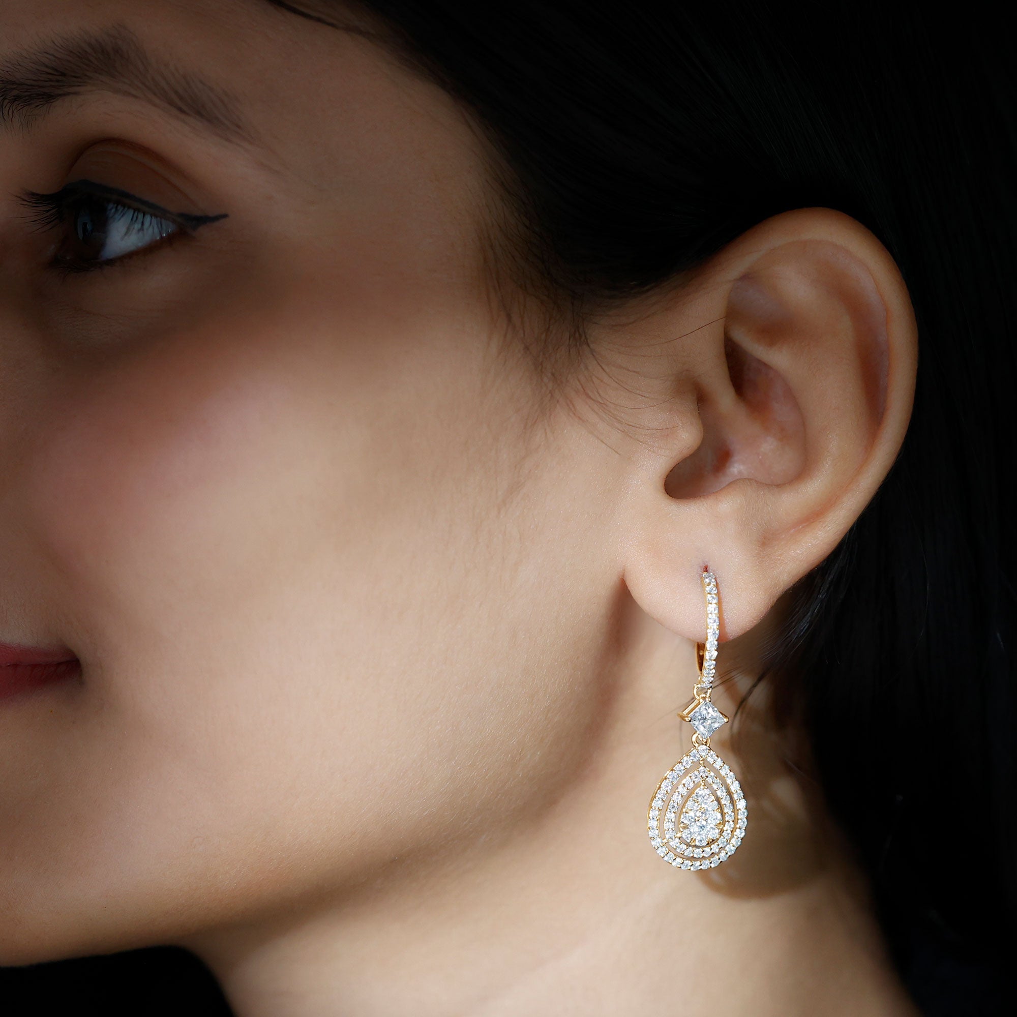 Certified Moissanite Teardrop Hoop Earrings for Women D-VS1 - Rosec Jewels