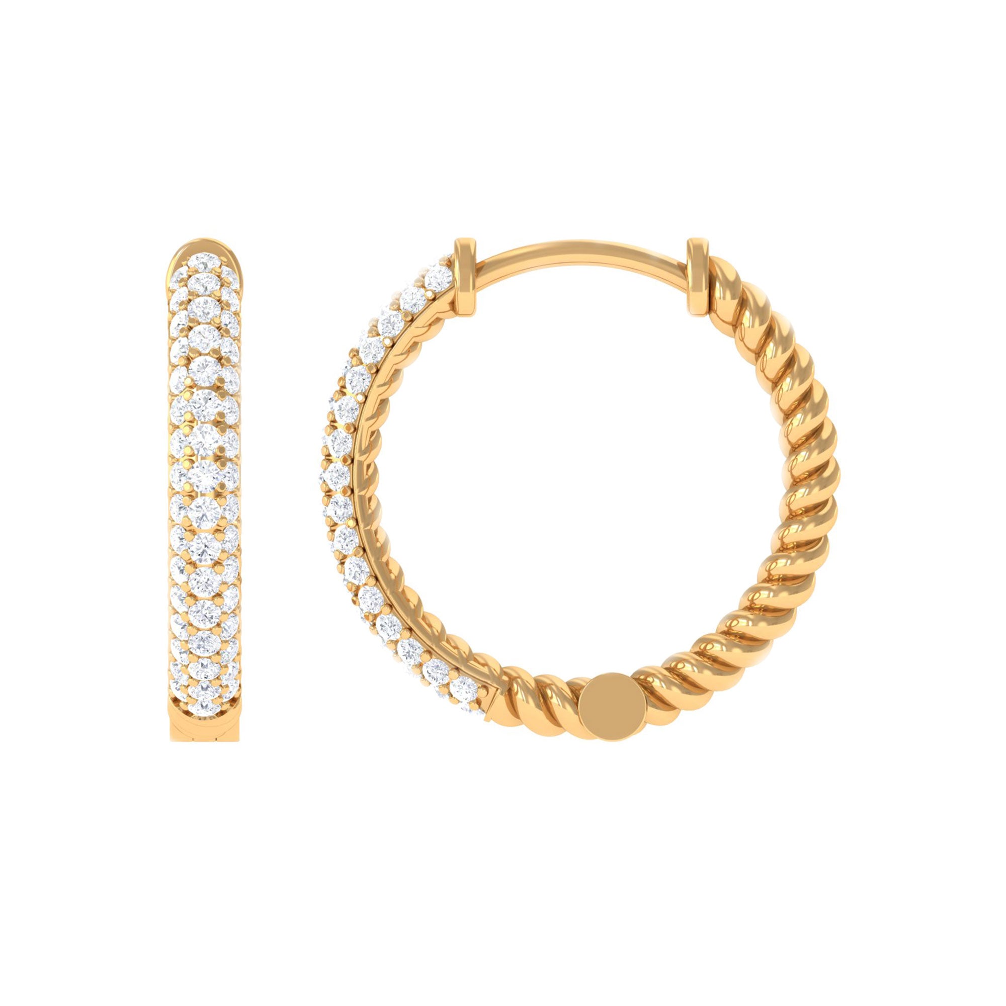 Rosec Jewels-1/2 CT Pave Set Round Diamond Minimal Hinged Hoop Earrings