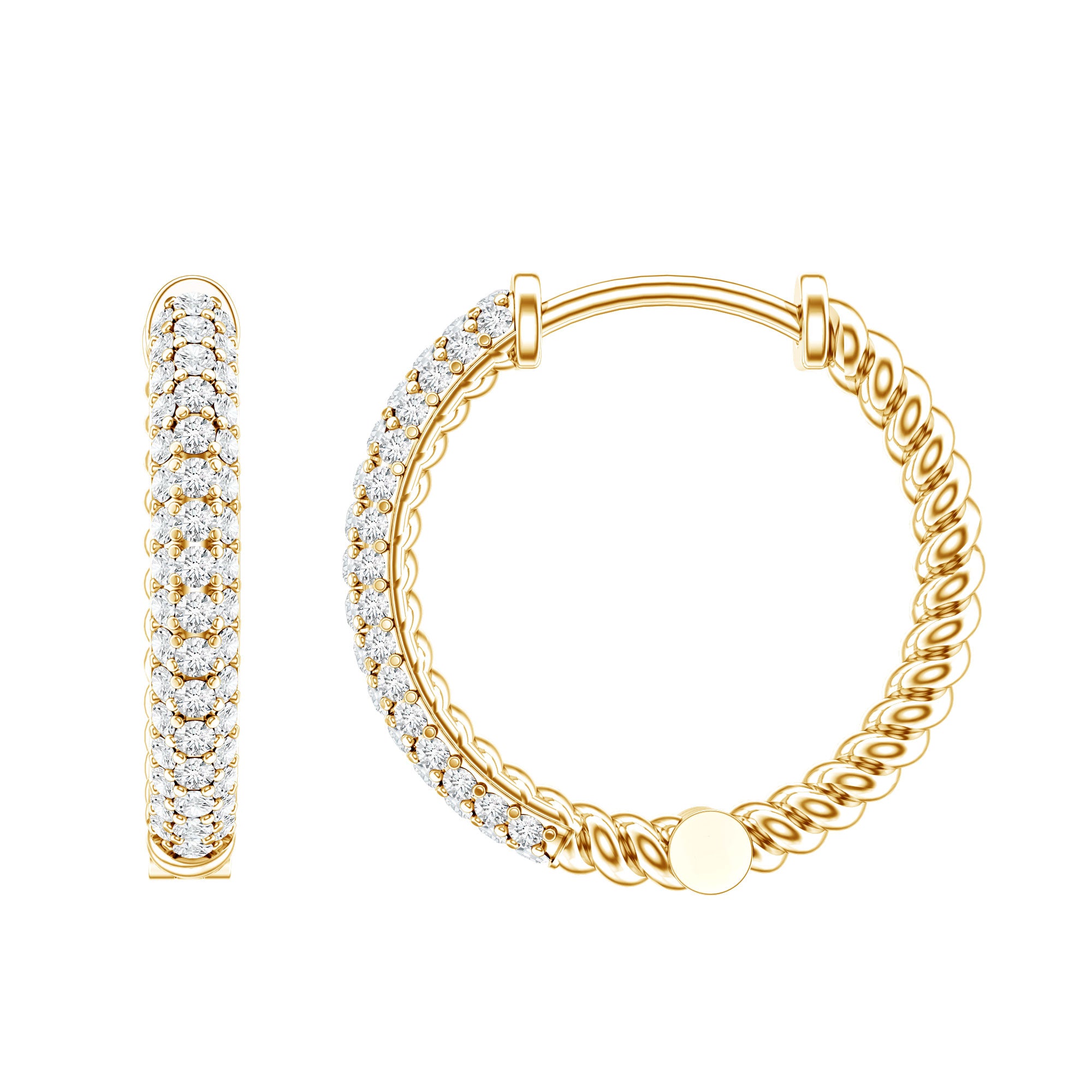Classic Diamond Hinged Hoop Earrings with Certificate Natural - ( HI-SI ) - Rosec Jewels