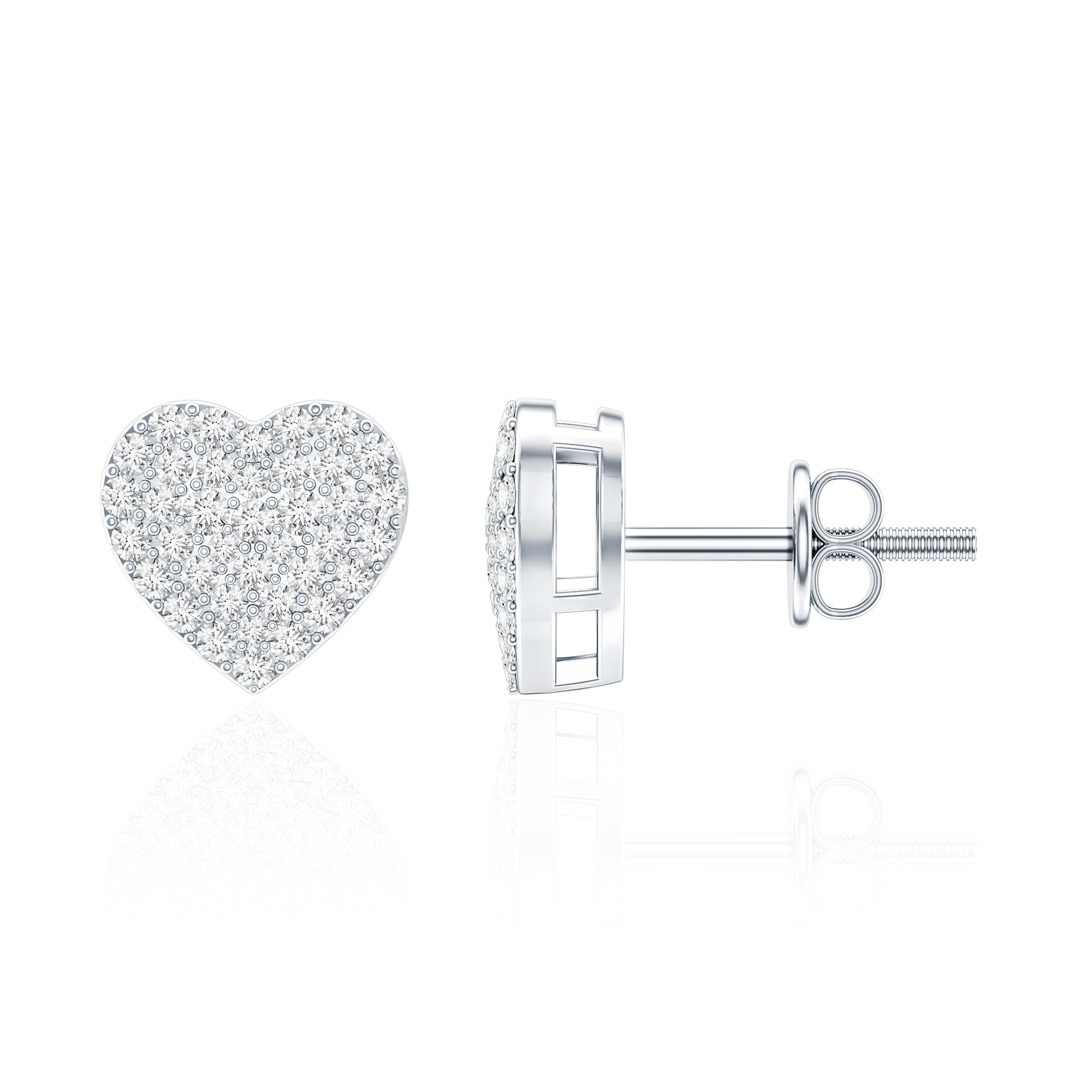 Natural Diamond Heart Earrings with Screw Back Natural - ( HI-SI ) - Rosec Jewels