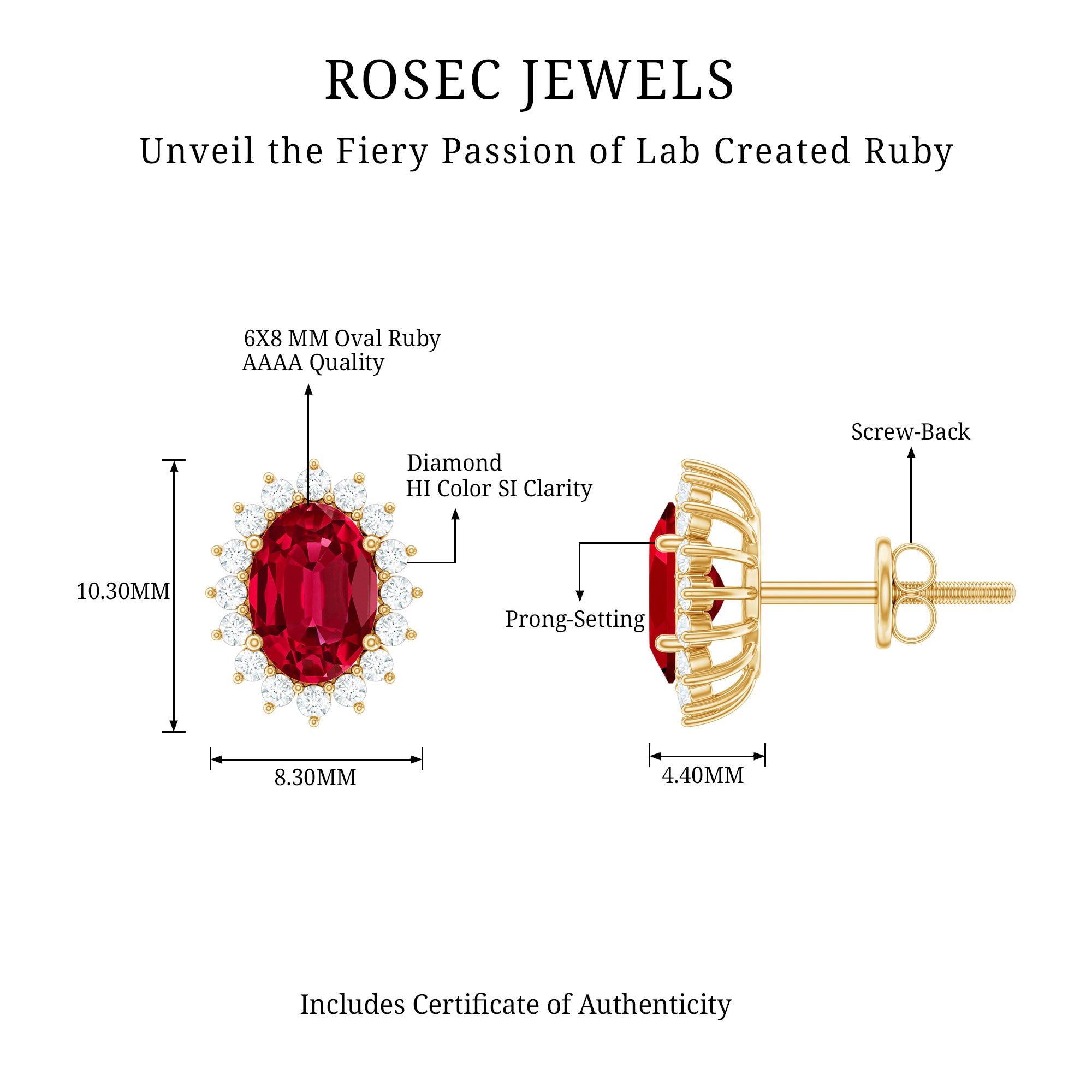 3 Carat Oval Lab Created Ruby Stud Earrings with Diamond Halo AAAA - Rosec Jewels