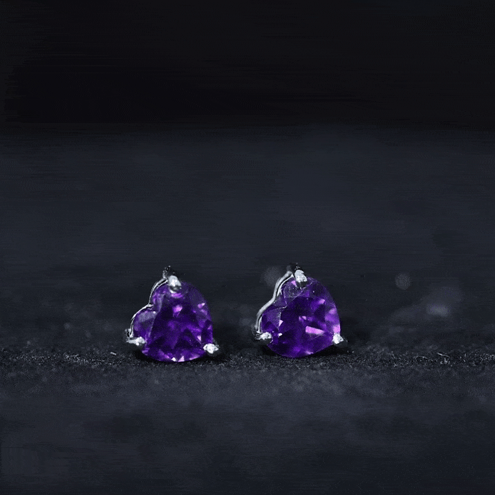 Heart Shape Amethyst Solitaire Stud Earrings for Her AAA - Rosec Jewels