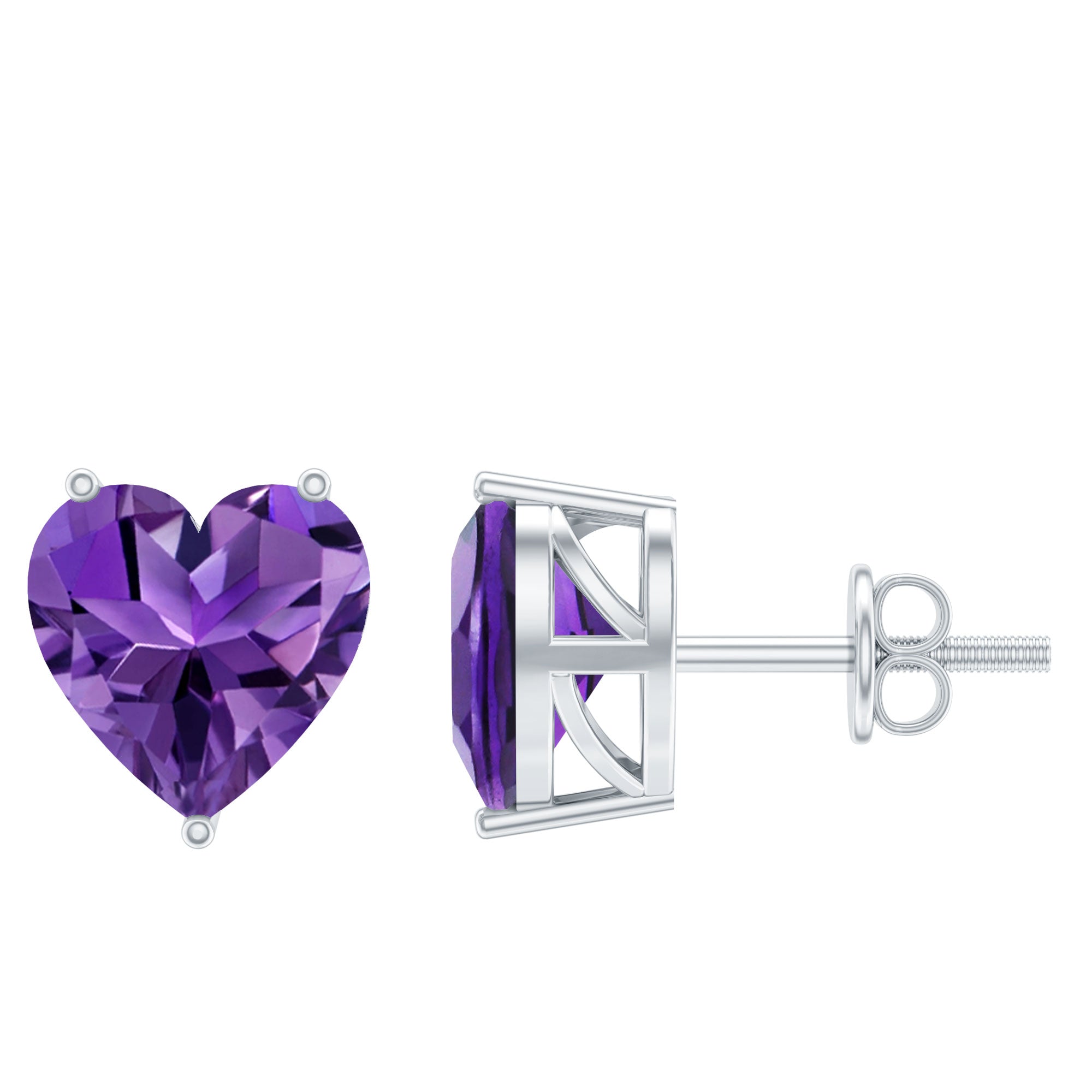 3 CT Heart Shape Amethyst Solitaire Stud Earrings in Gold
