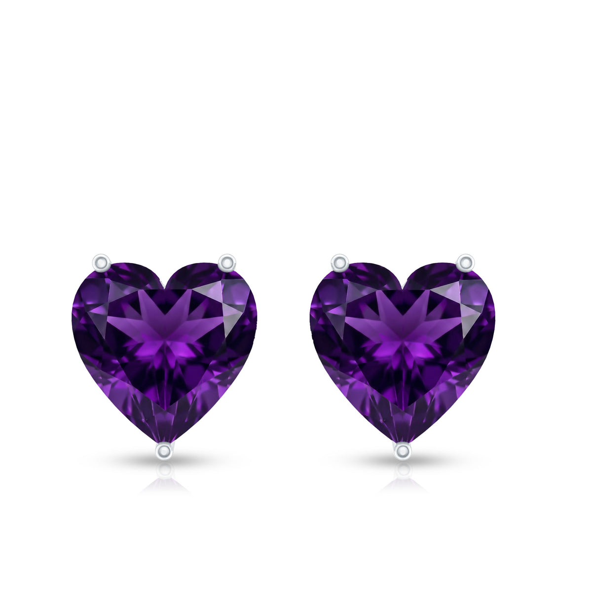 Heart Shape Amethyst Solitaire Stud Earrings for Her AAA - Rosec Jewels