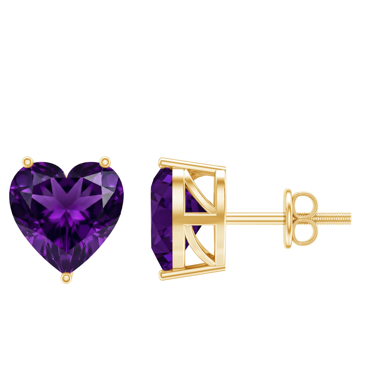Heart Shape Amethyst Solitaire Stud Earrings for Her AAA - Rosec Jewels