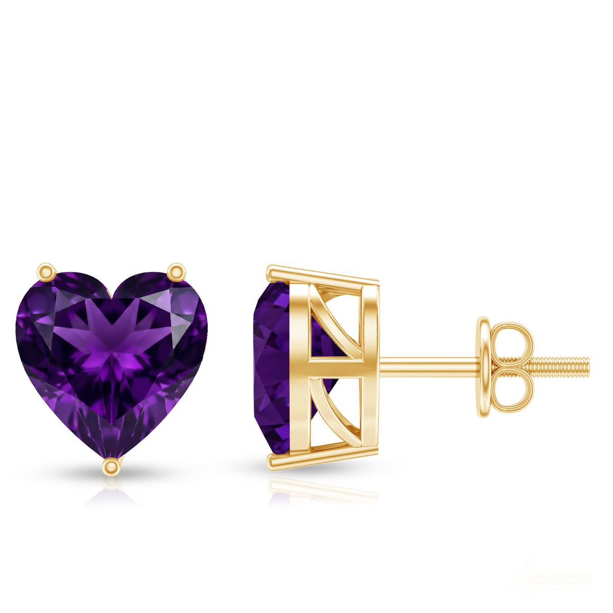 Heart Shape Amethyst Solitaire Stud Earrings for Her AAA - Rosec Jewels