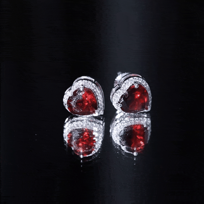 8 CT Heart Shape Garnet Stud Earrings with Diamond Halo AAA - Rosec Jewels