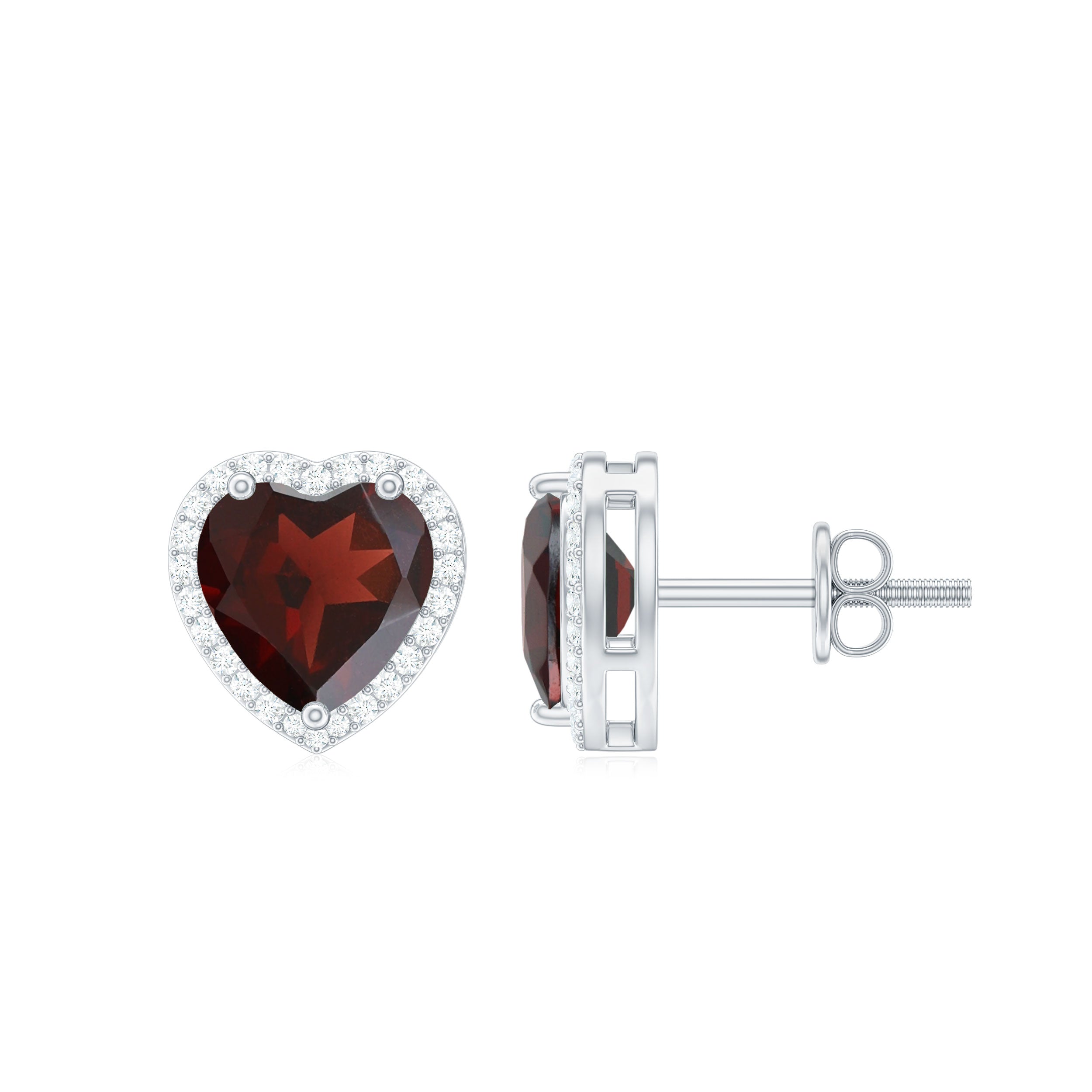 8 CT Heart Shape Garnet Stud Earrings with Diamond Halo AAA - Rosec Jewels