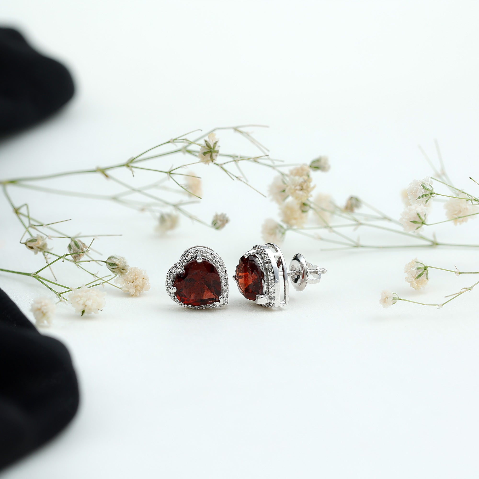 8 CT Heart Shape Garnet Stud Earrings with Diamond Halo AAA - Rosec Jewels
