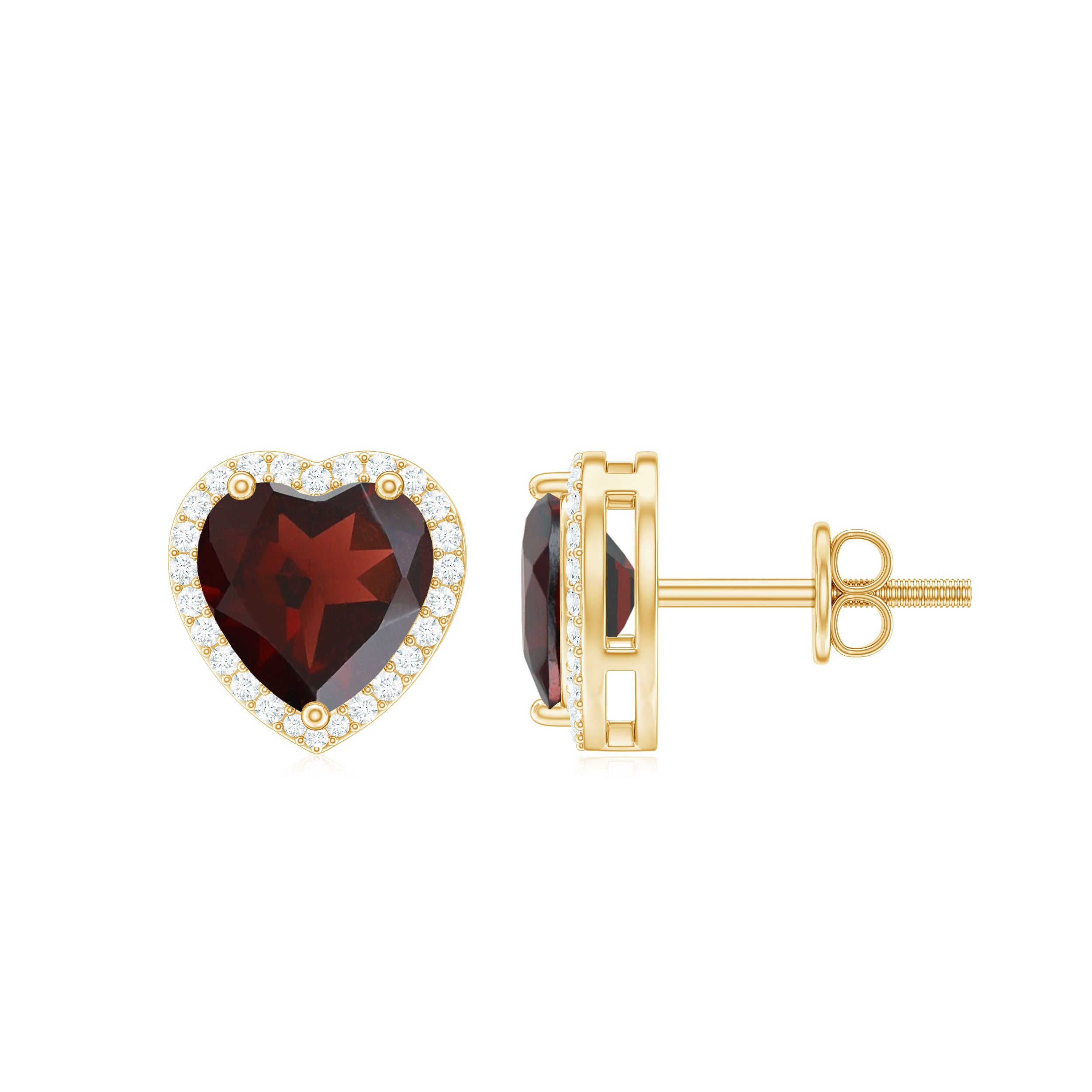 8 CT Heart Shape Garnet Stud Earrings with Diamond Halo AAA - Rosec Jewels