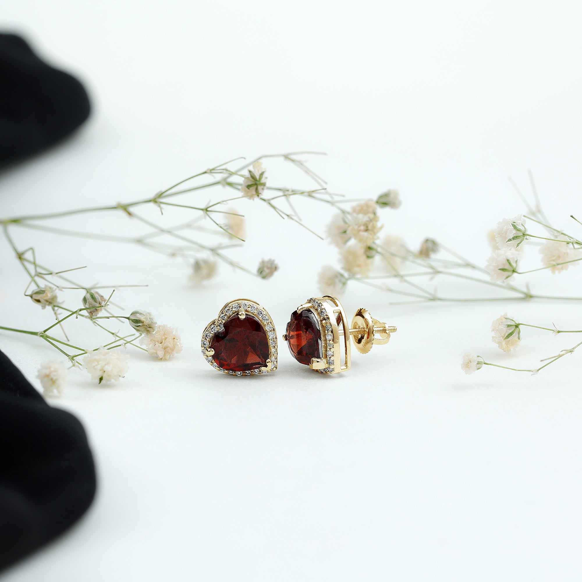 8 CT Heart Shape Garnet Stud Earrings with Diamond Halo AAA - Rosec Jewels