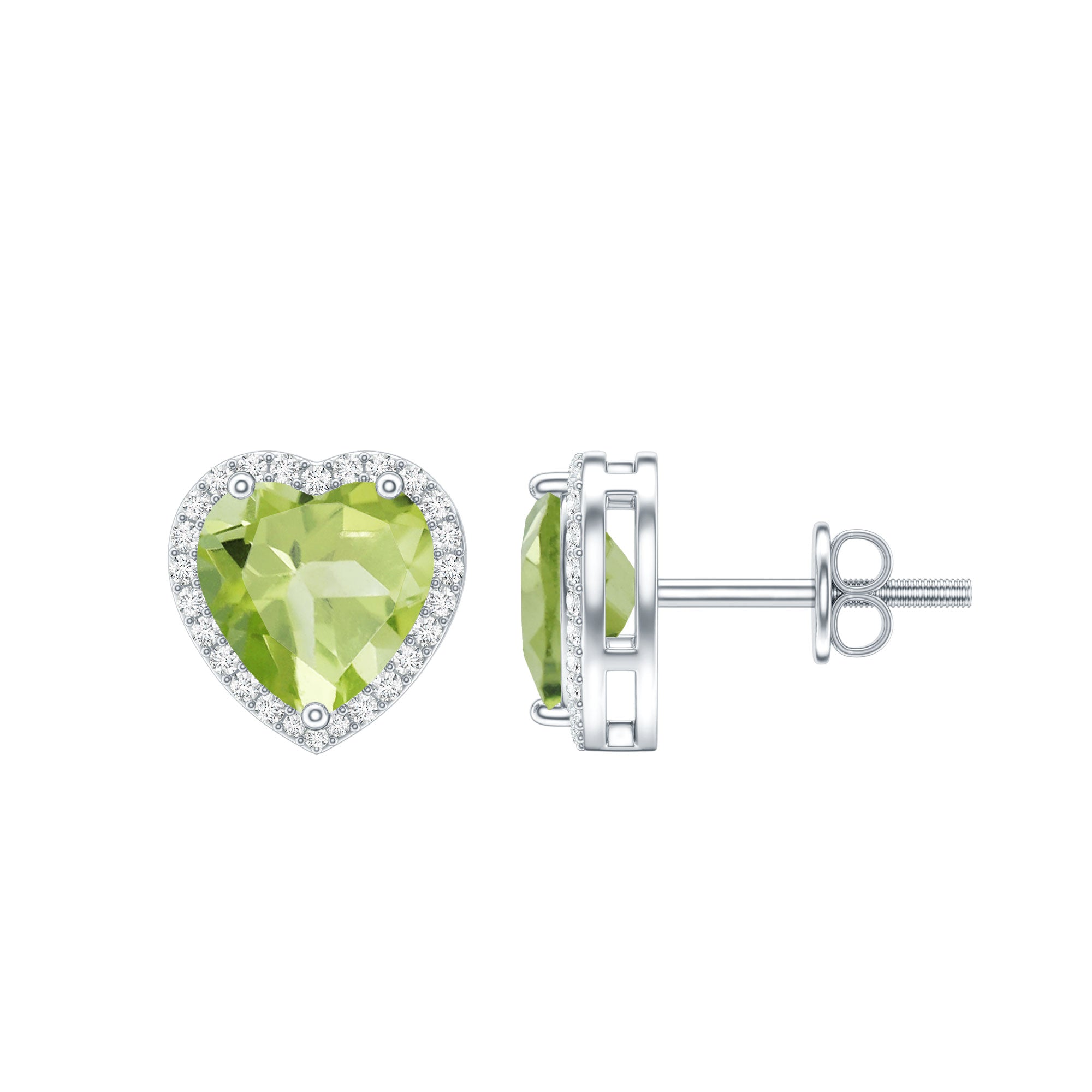 Certified Real 4.2 Carat Peridot Heart Earrings with Moissanite Halo AAA - Rosec Jewels