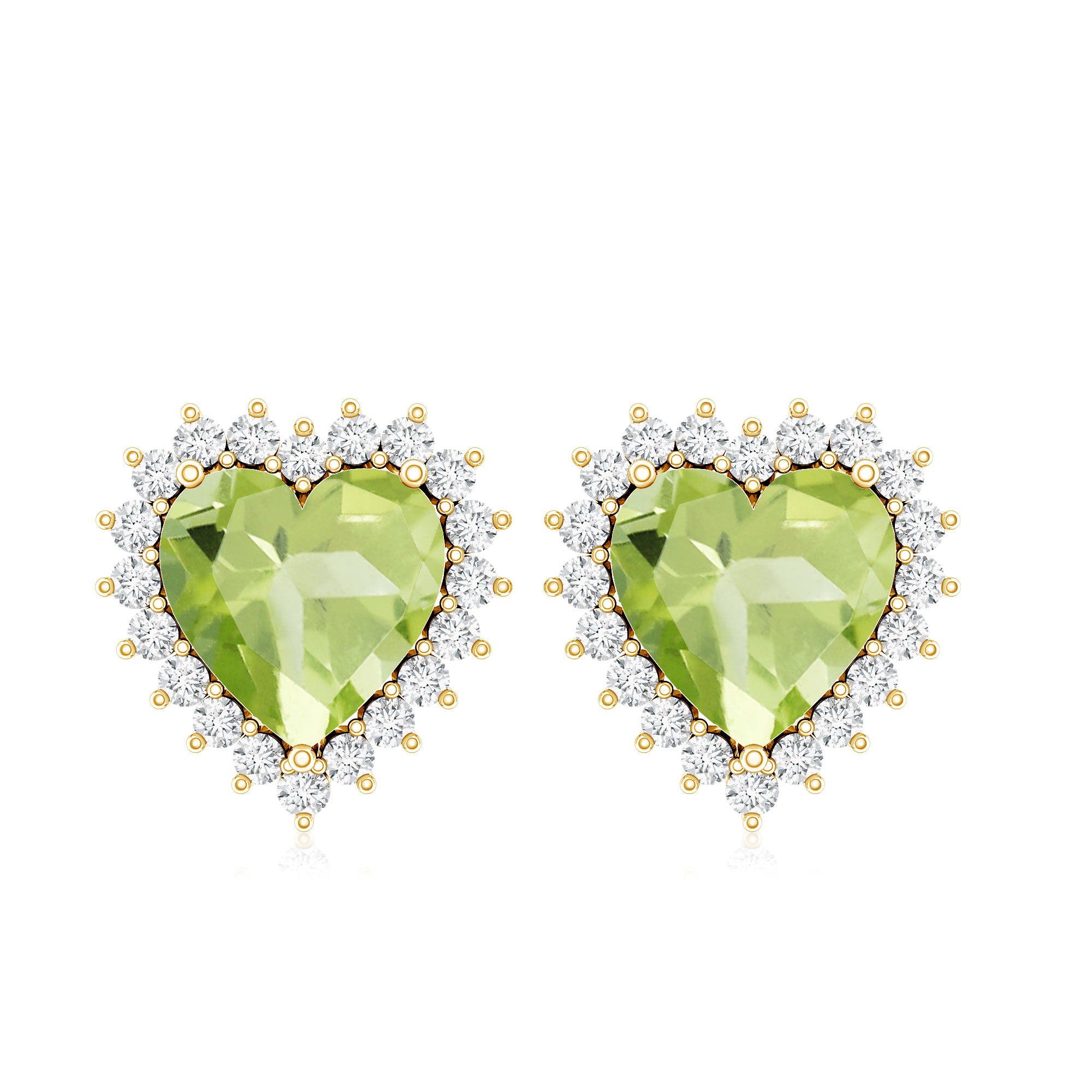 4.2 Carat Peridot Heart Stud Earrings with Diamond Halo AAA - Rosec Jewels
