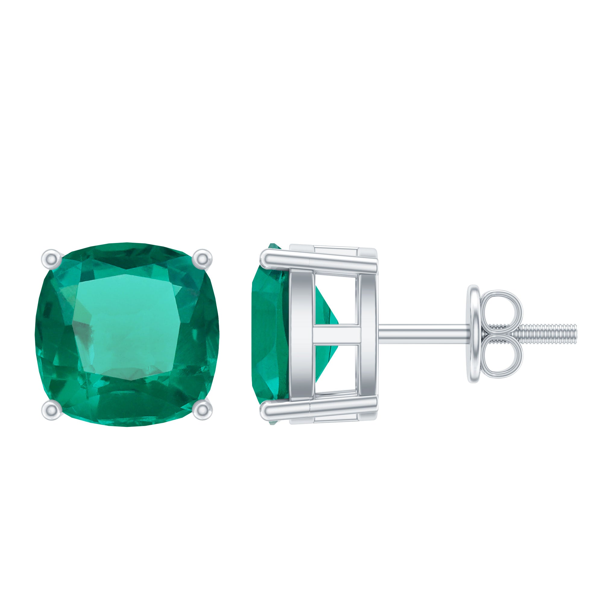 3 CT Cushion Cut Created Emerald Solitaire Stud Earring