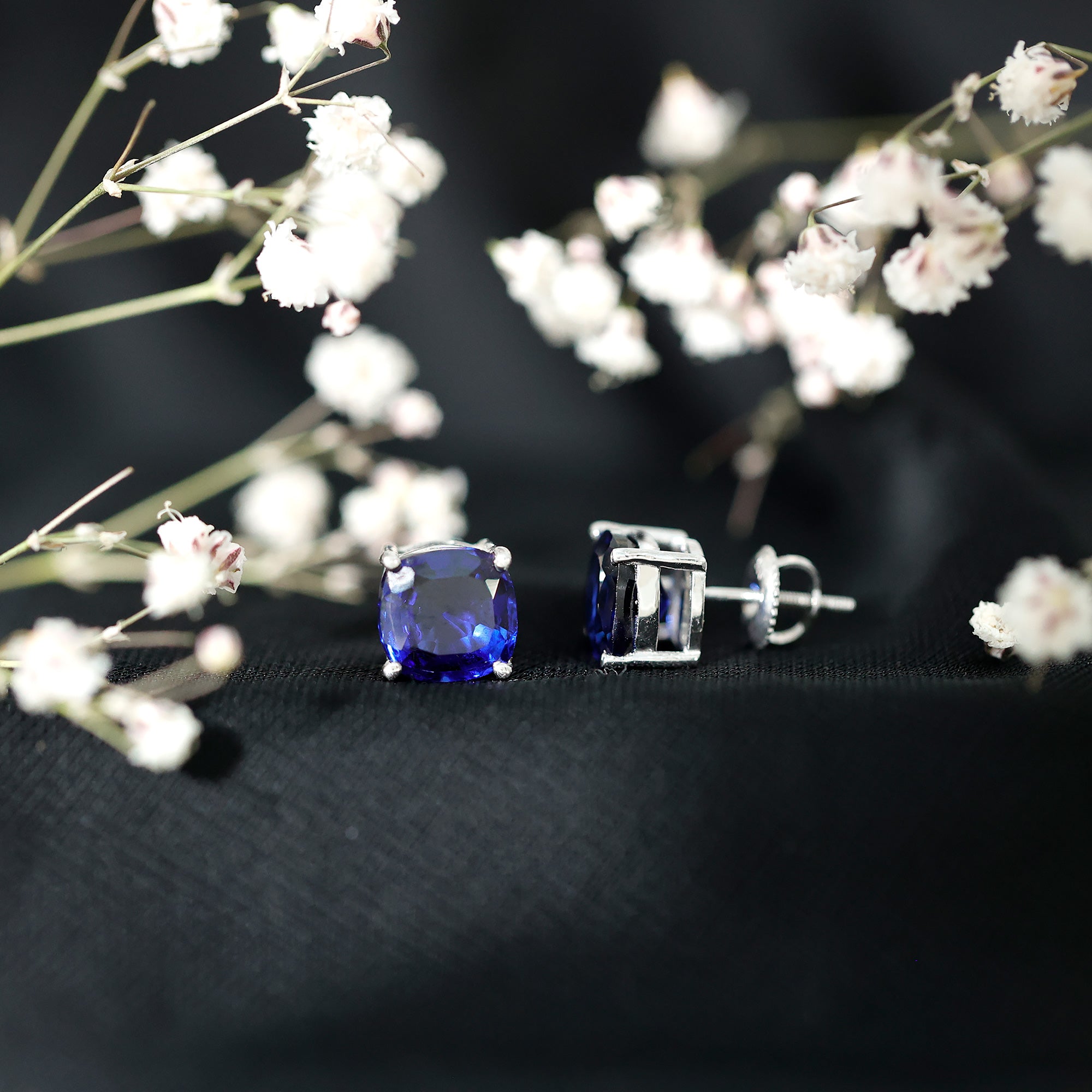 3 CT Lab Grown Blue Sapphire Solitaire Stud Earring With Certificate AAAA - Rosec Jewels