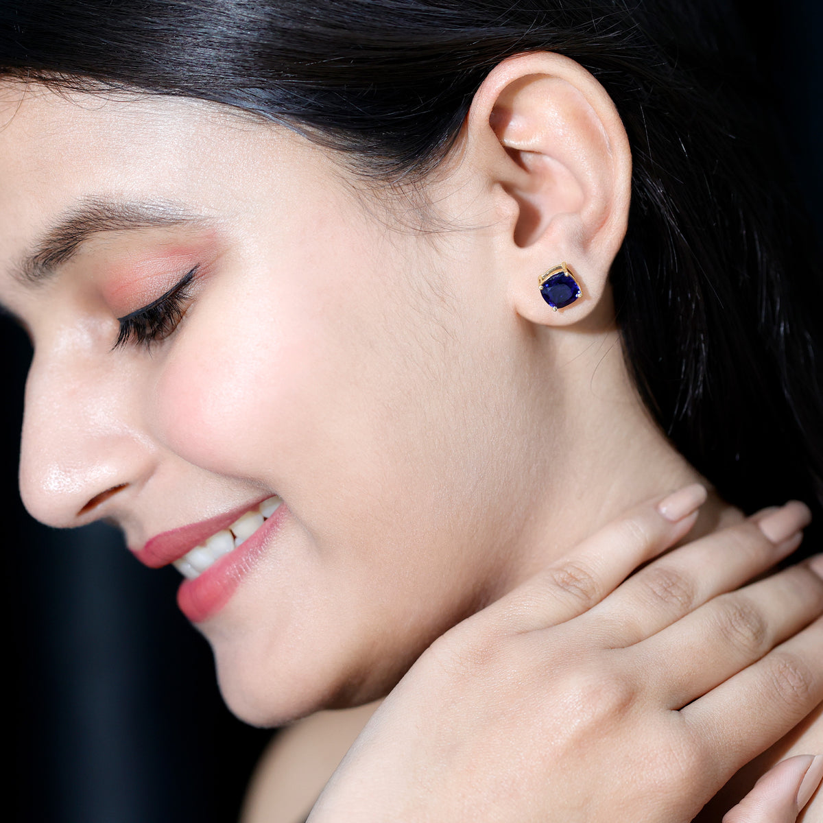 5.5 Carat Lab Grown Blue Sapphire Solitaire Stud Earring With Certificate AAAA - Rosec Jewels