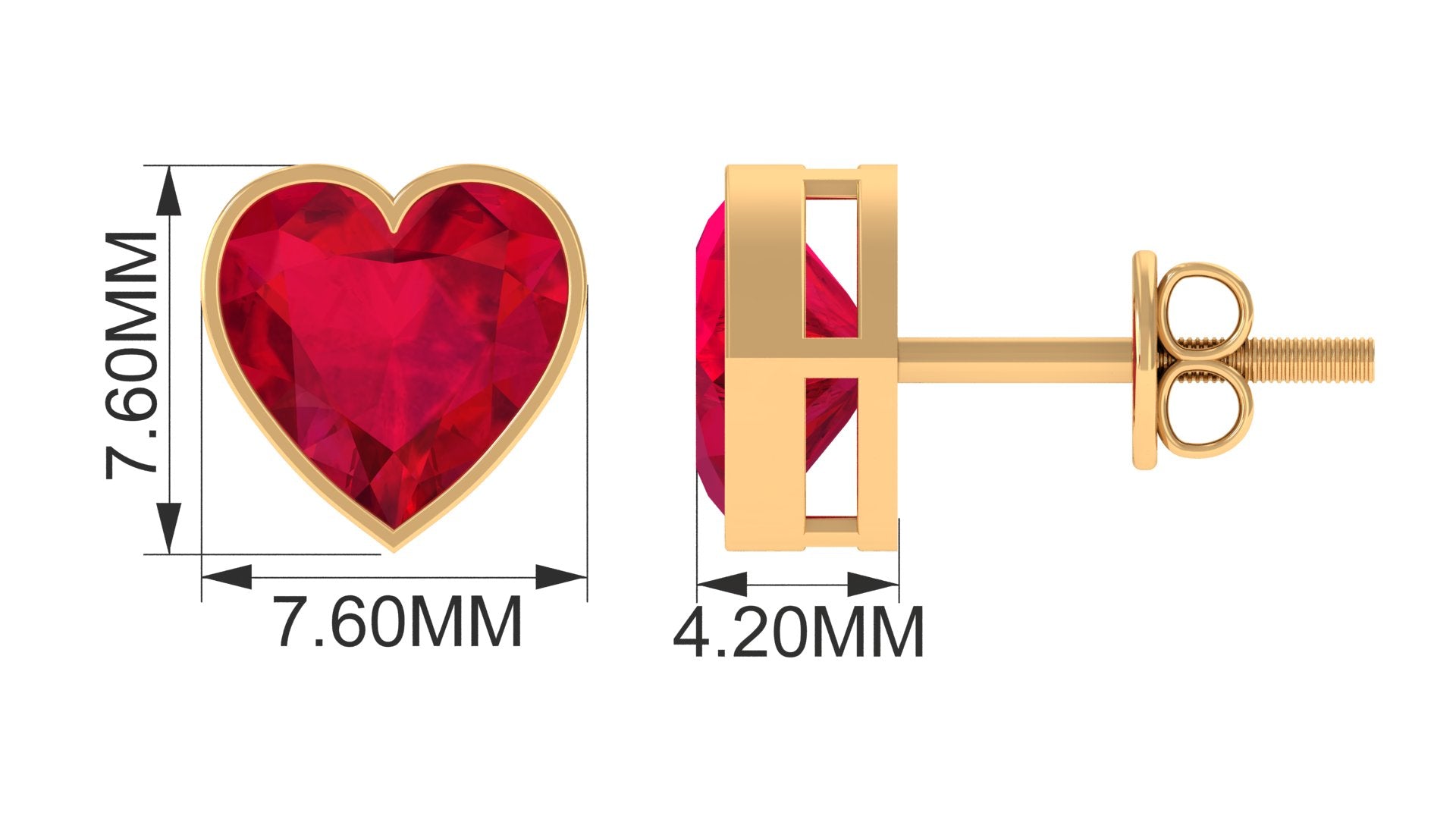 4 Carat Heart Shape Lab Grown Ruby Stud Earrings for Women AAAA - Rosec Jewels