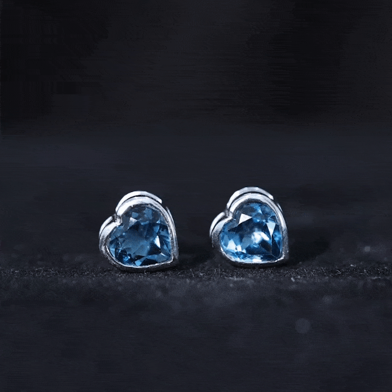 3 CT London Blue Topaz Heart Stud Earrings for Women AAA - Rosec Jewels