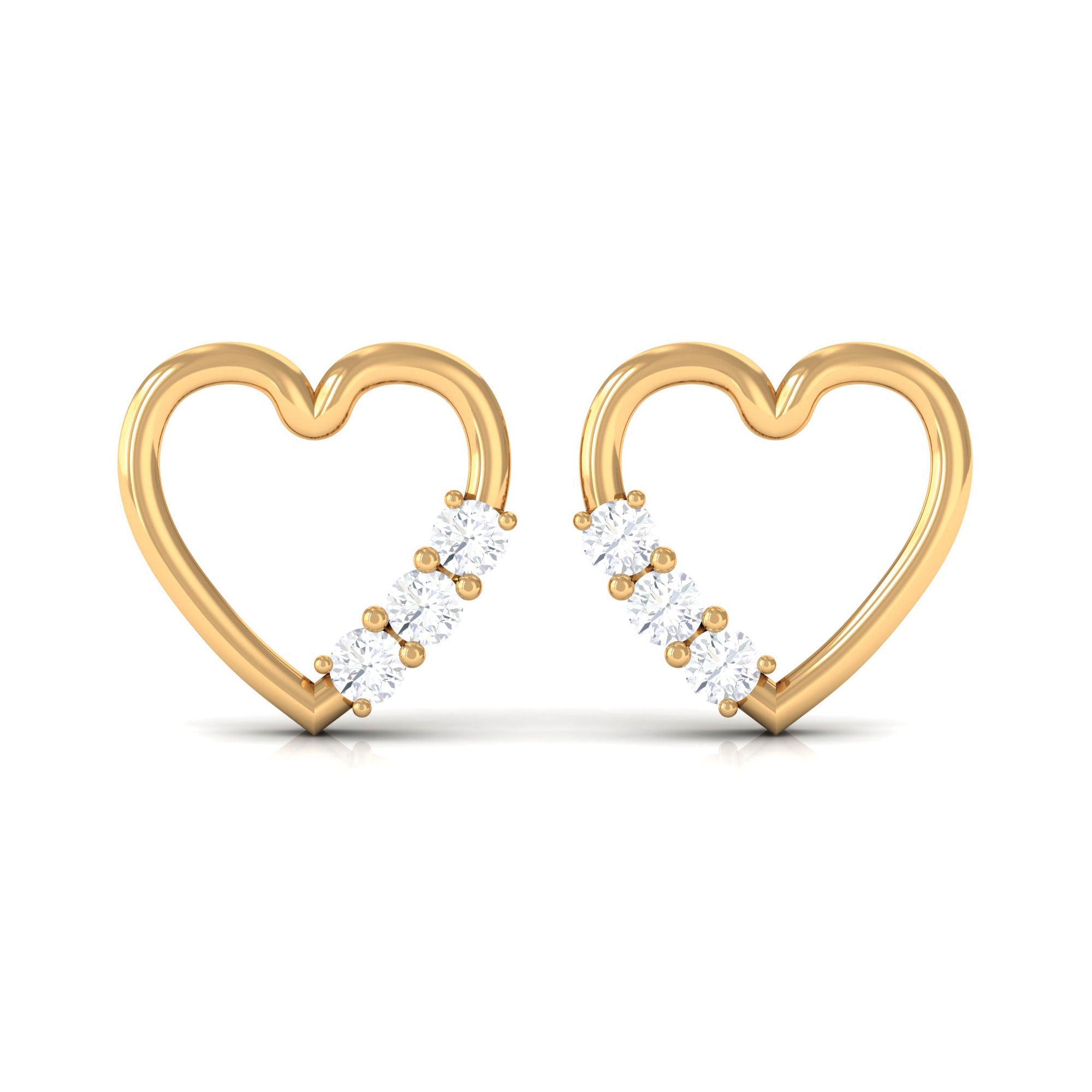 Rosec Jewels-Three Stone Diamond Gold Heart Stud Earring for Women