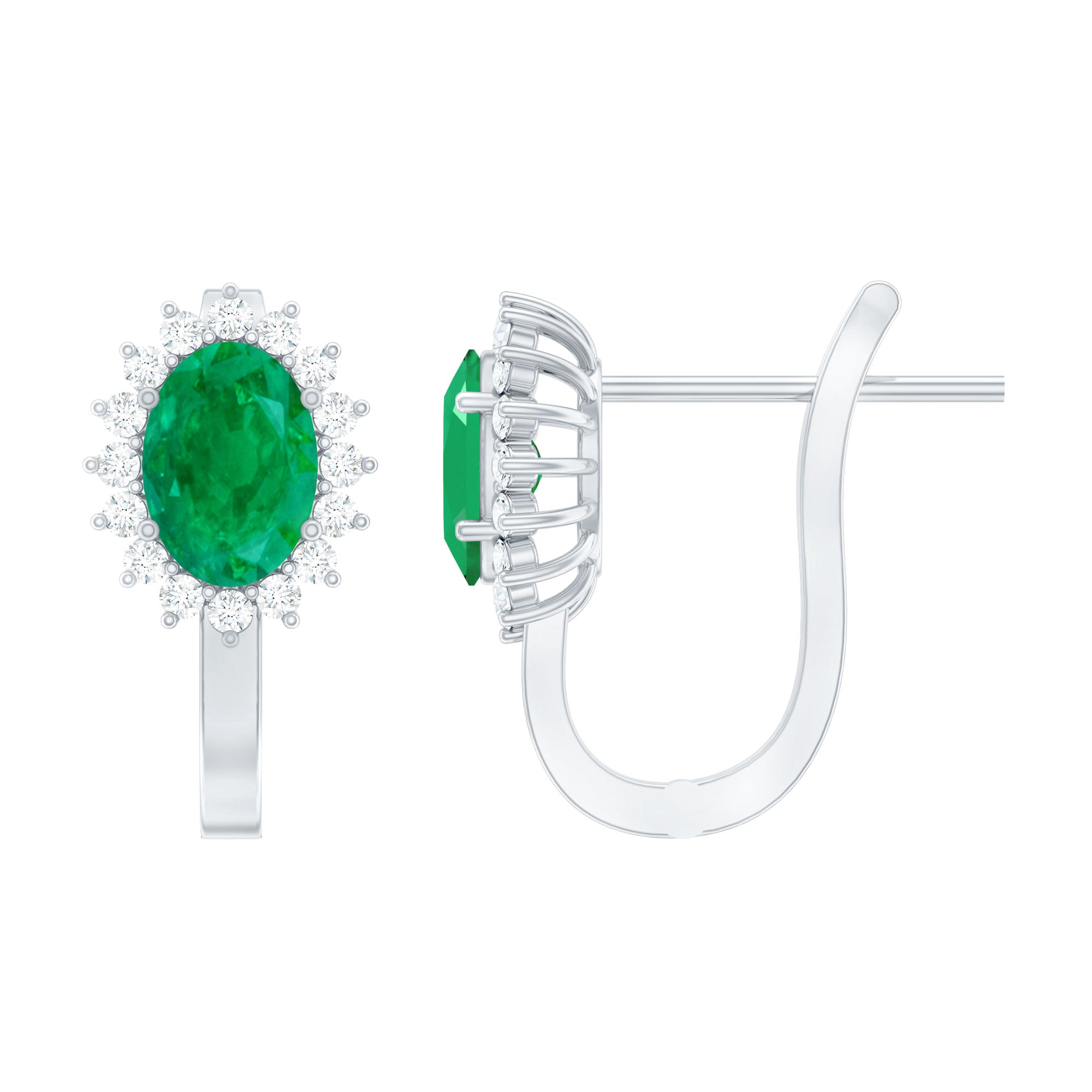 1.75 CT Oval Cut Emerald and Diamond Halo Stud Earring