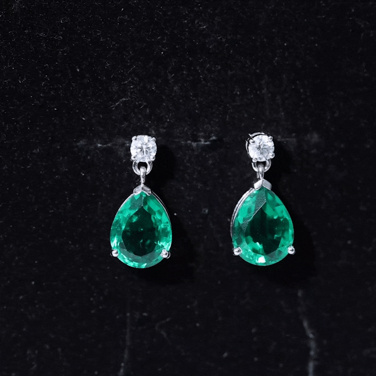 3.4 Carat Pear Cut Lab Created Emerald and Diamond Teardrop Earrings AAAA - Rosec Jewels