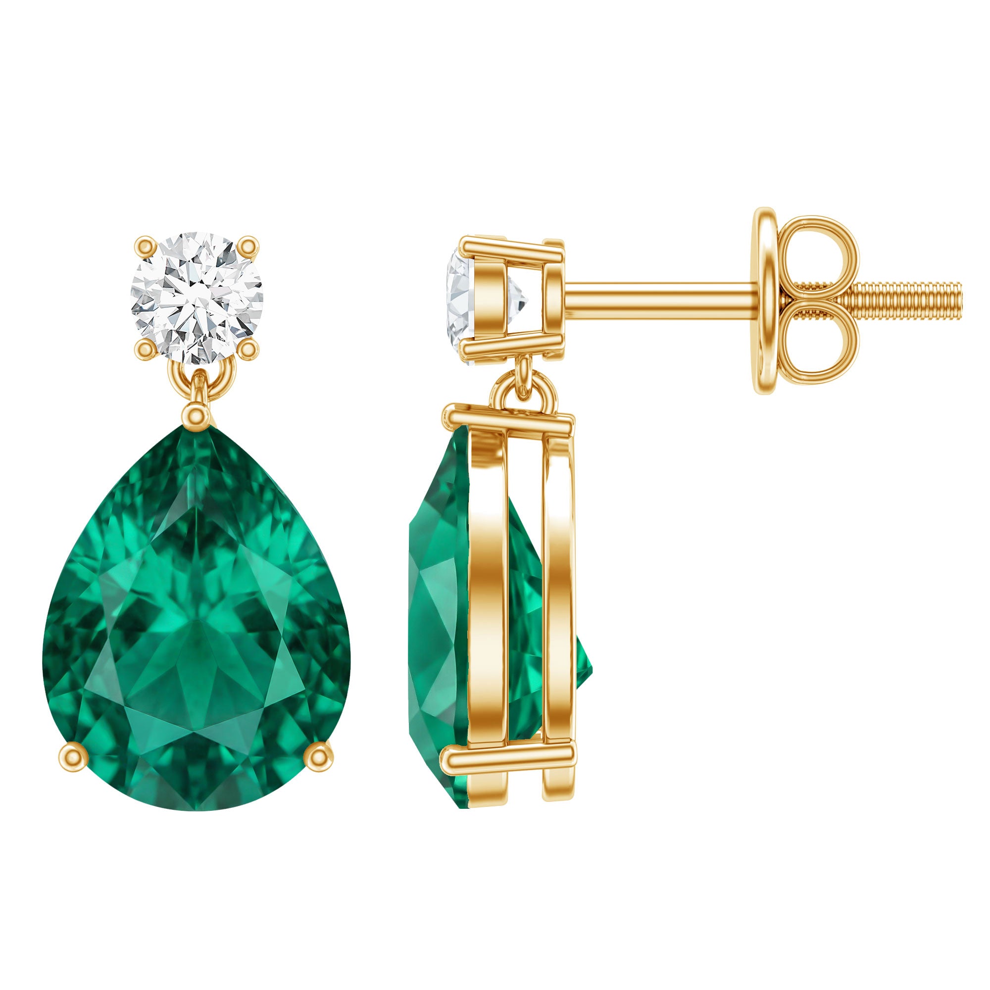 3.4 Carat Pear Cut Lab Created Emerald and Diamond Teardrop Earrings AAAA - Rosec Jewels