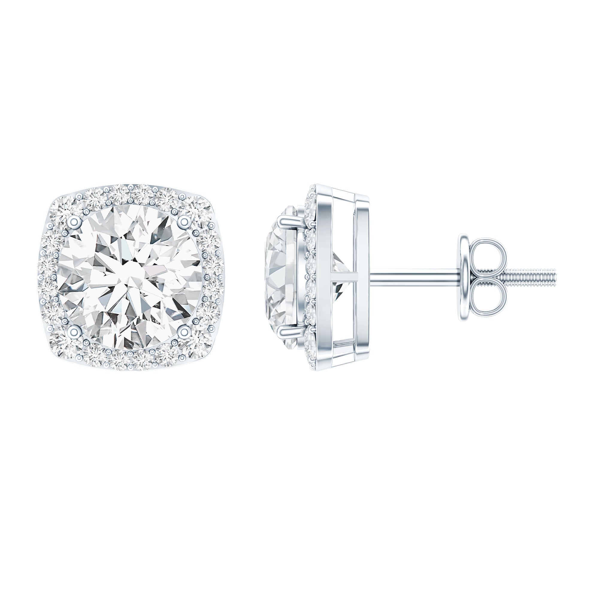Round Cut Moissanite Classic Halo Stud Earrings