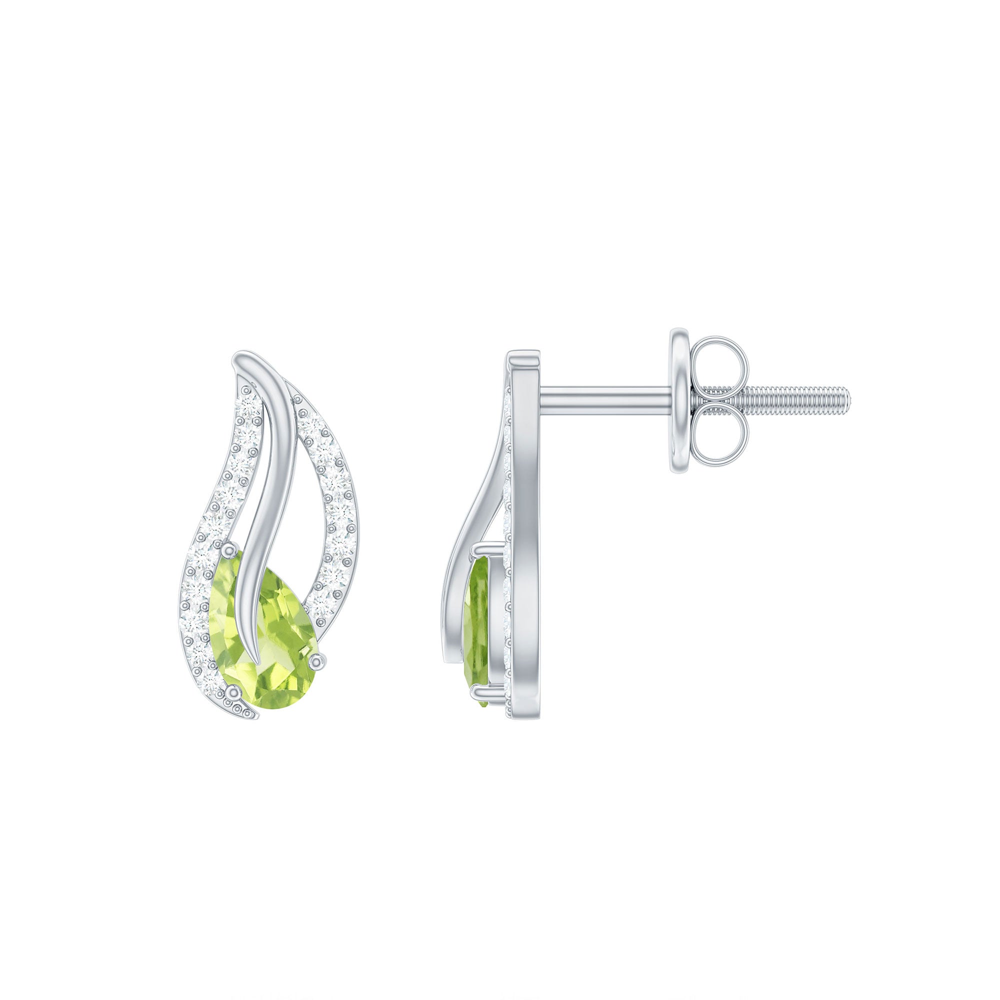 1/2 CT Pear Shape Peridot and Diamond Leaf Stud Earrings