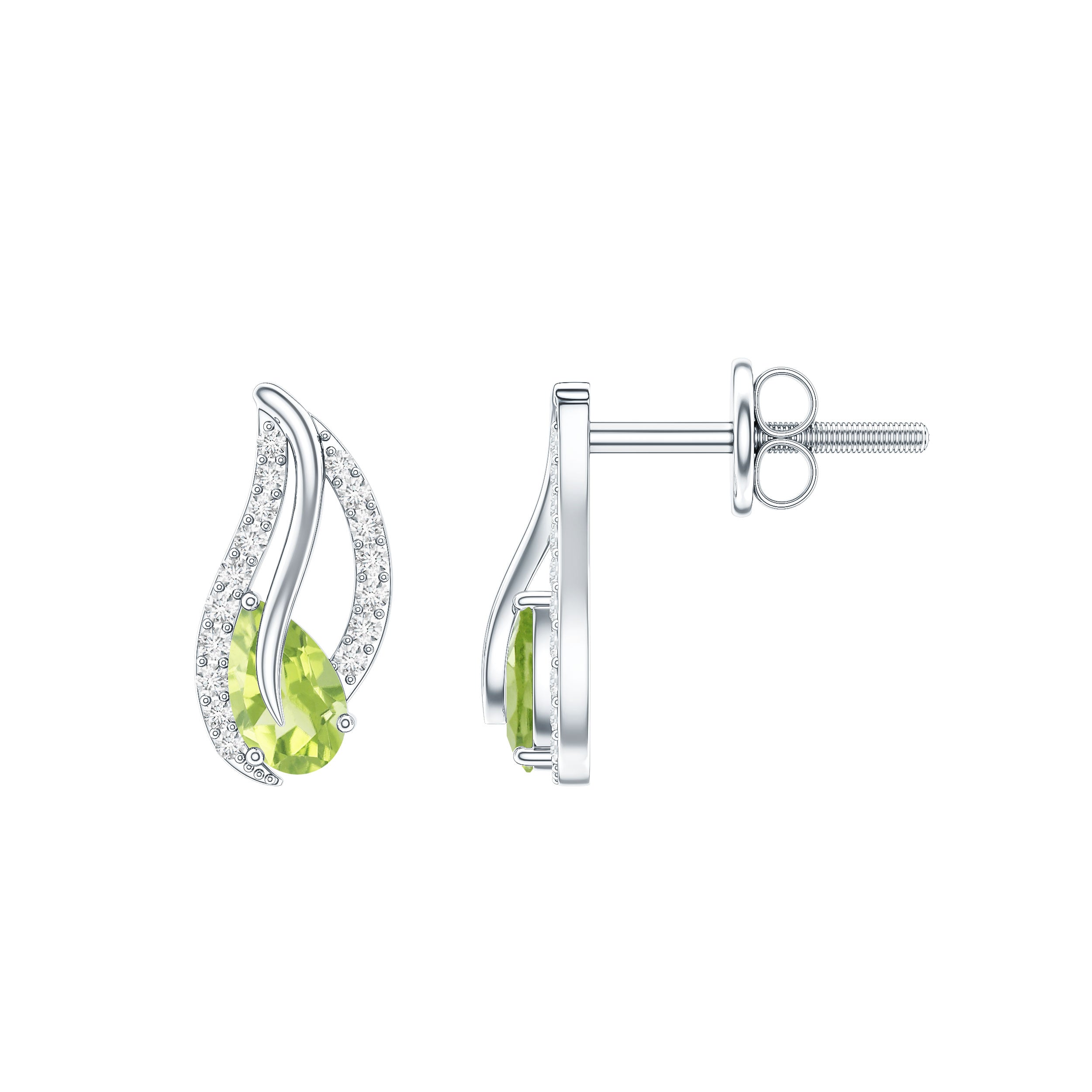 Natural Peridot Leaf Earrings with Diamond for Women AAA - Rosec Jewels