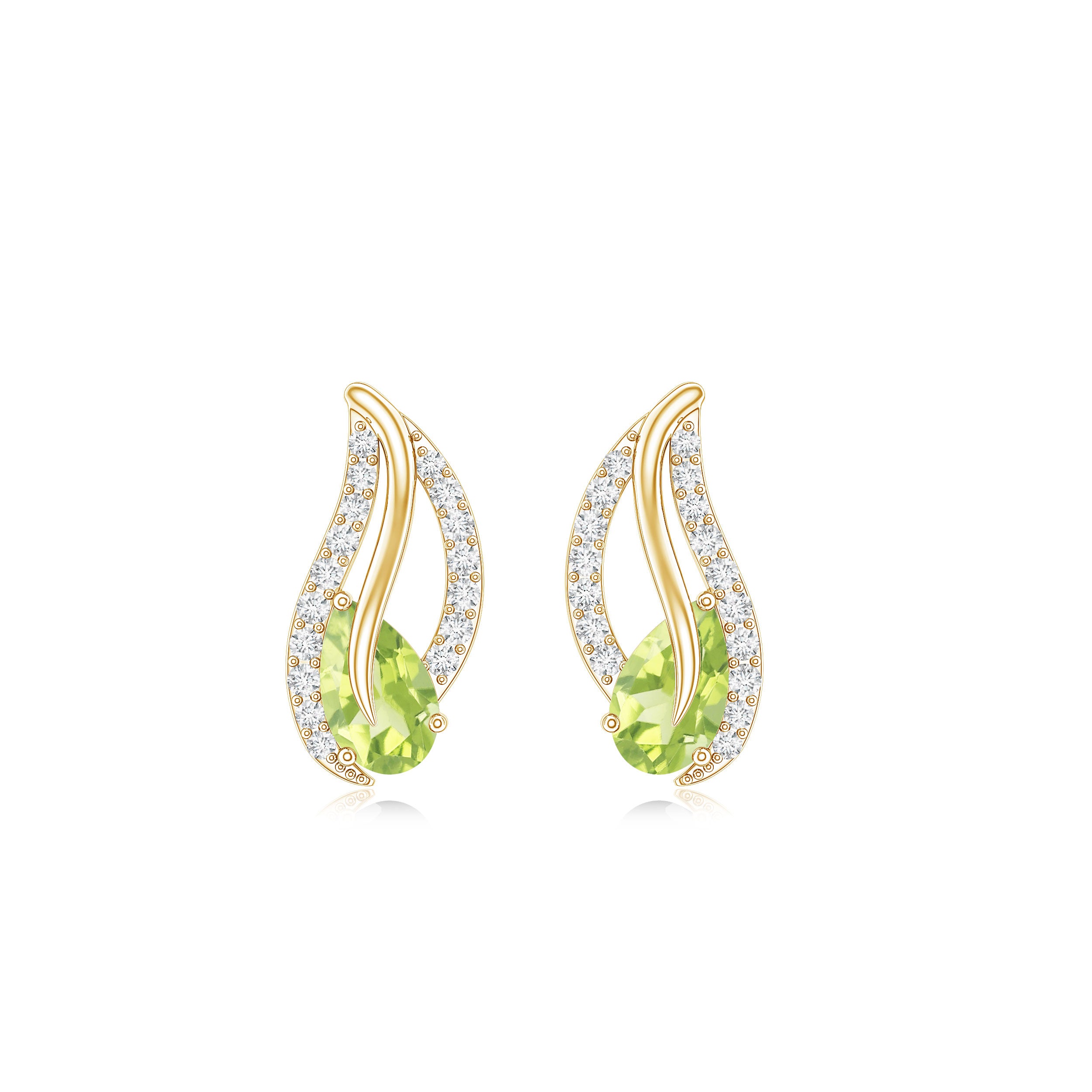 Natural Peridot Leaf Earrings with Diamond for Women AAA - Rosec Jewels