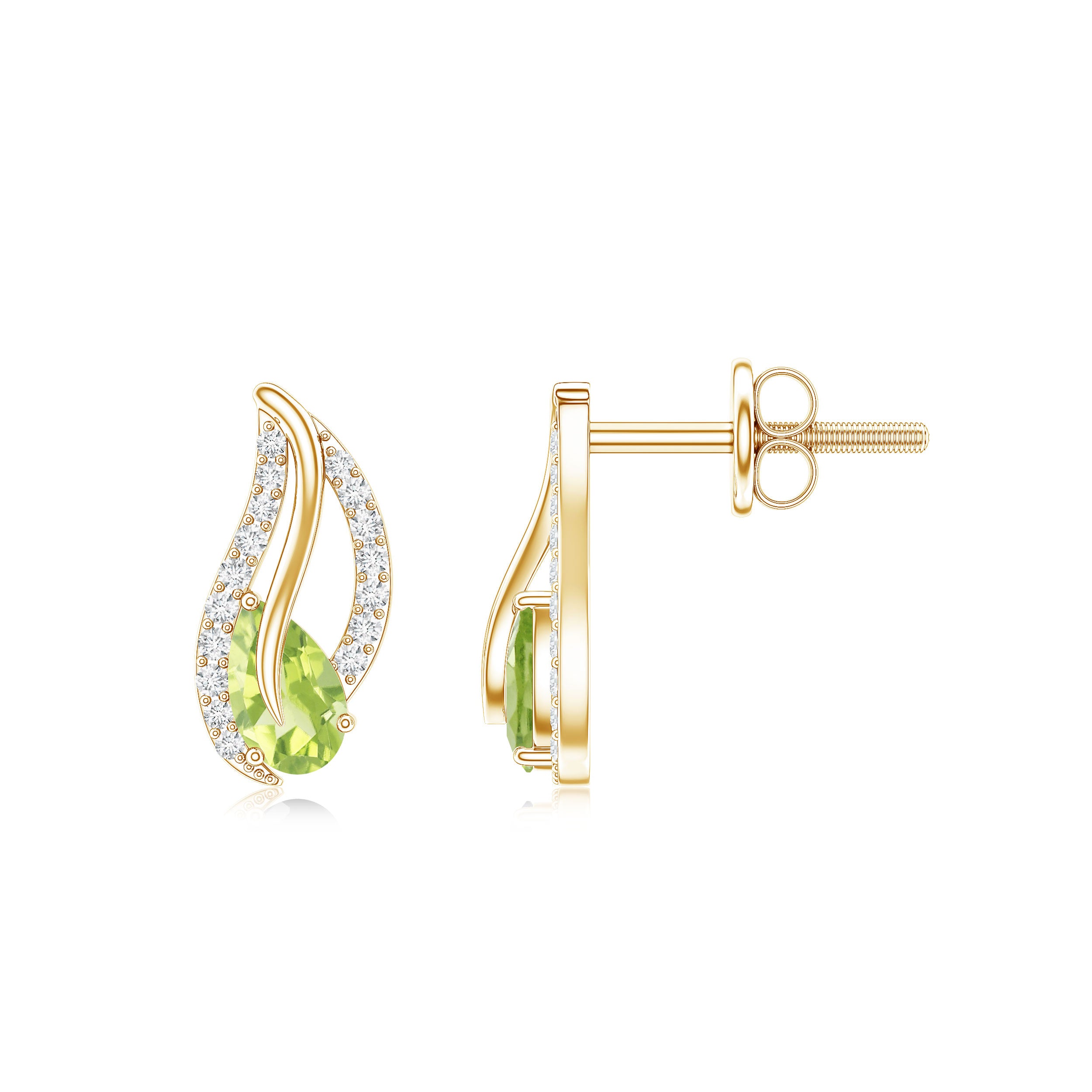 Natural Peridot Leaf Earrings with Diamond for Women AAA - Rosec Jewels