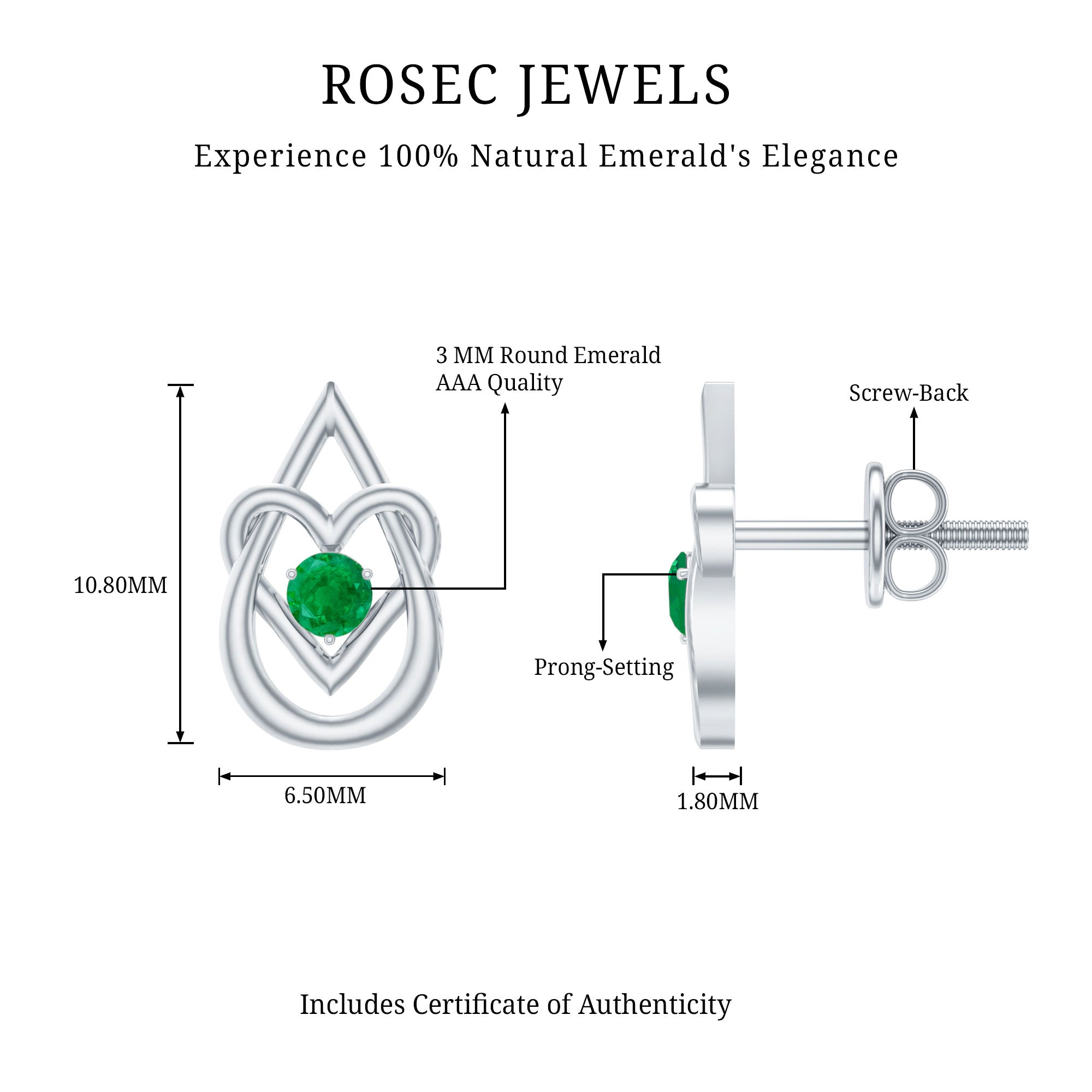 Real Emerald Teardrop and Heart Stud Earrings AAA - Rosec Jewels