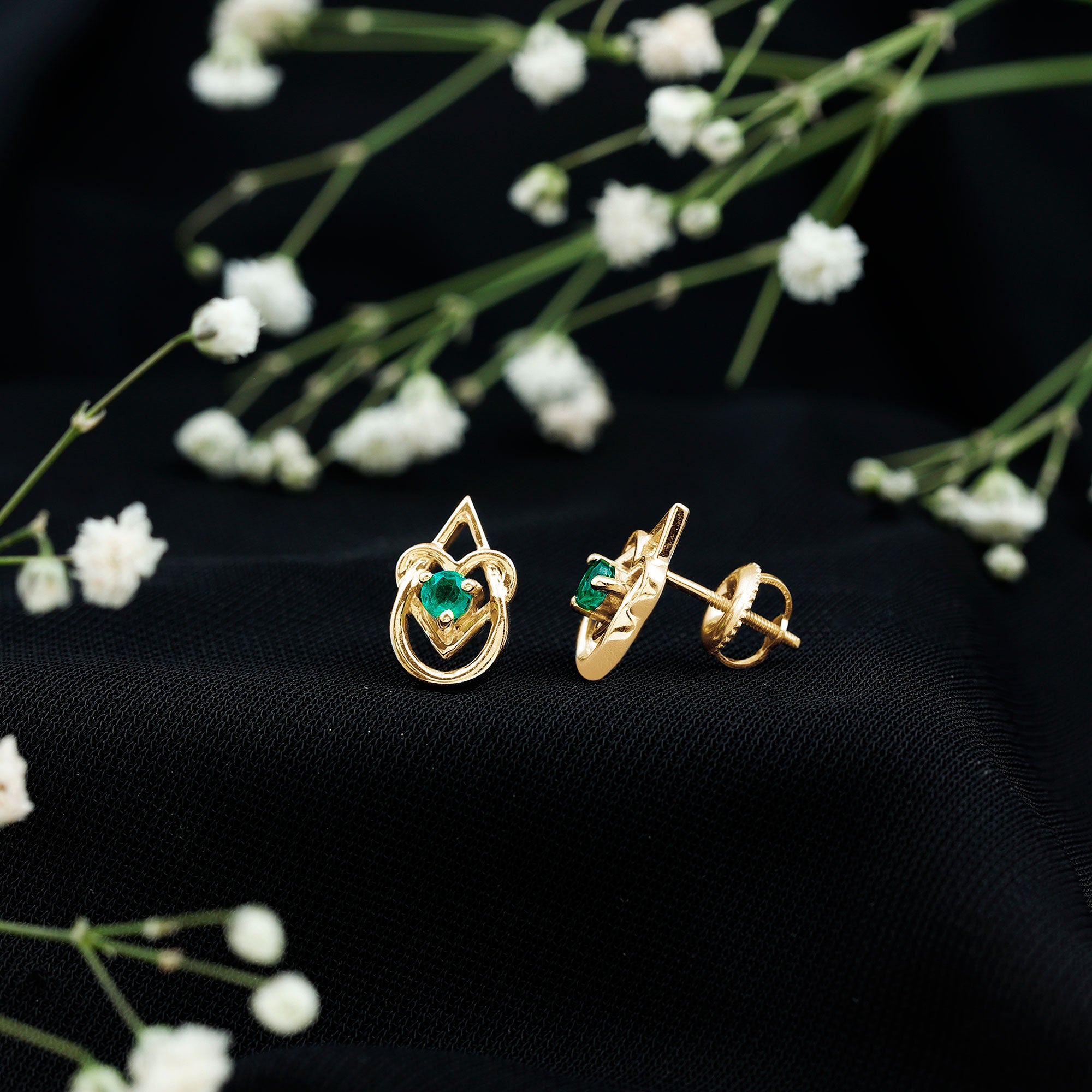 Real Emerald Teardrop and Heart Stud Earrings AAA - Rosec Jewels