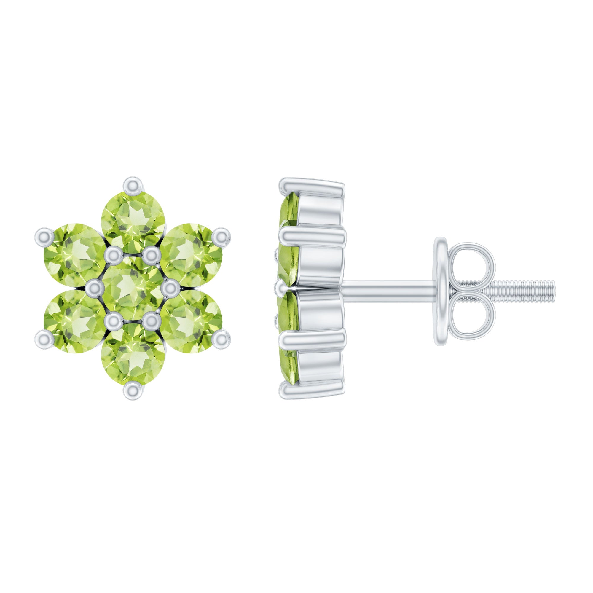 Real 2.24 Carat Peridot Flower Cluster Stud Earrings AAA - Rosec Jewels