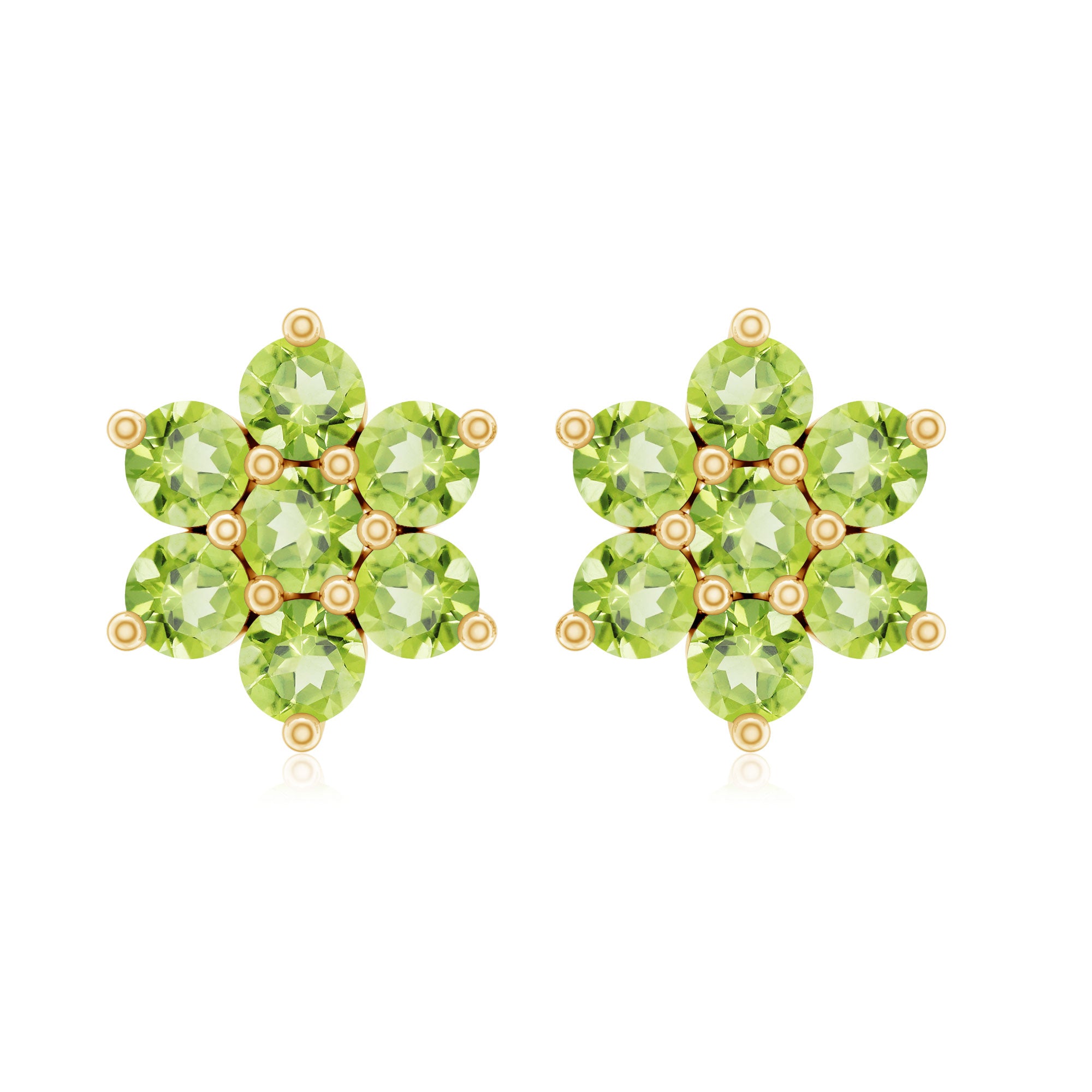 Real 2.24 Carat Peridot Flower Cluster Stud Earrings AAA - Rosec Jewels