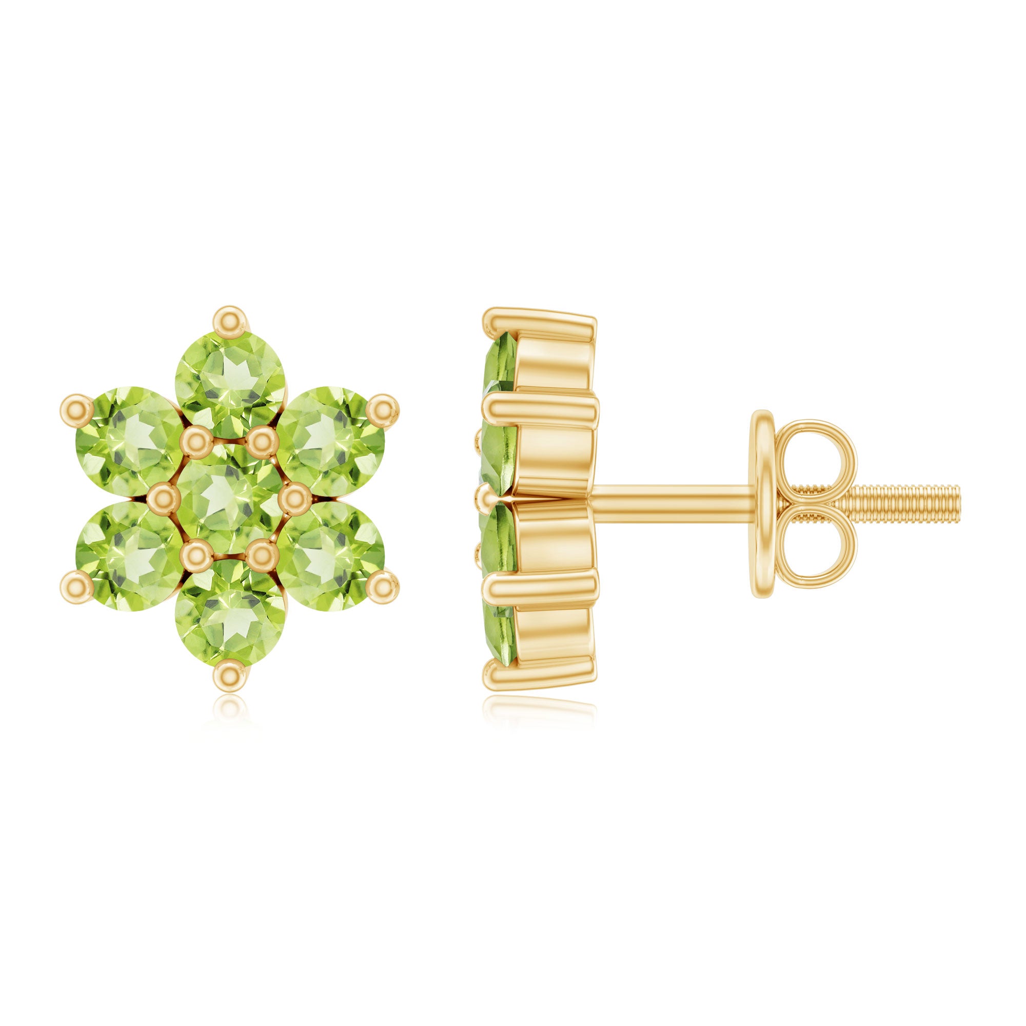 Real 2.24 Carat Peridot Flower Cluster Stud Earrings AAA - Rosec Jewels