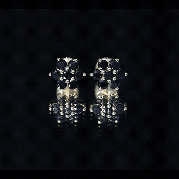 Natural Black Spinel Floral Cluster Stud Earrings AAA - Rosec Jewels
